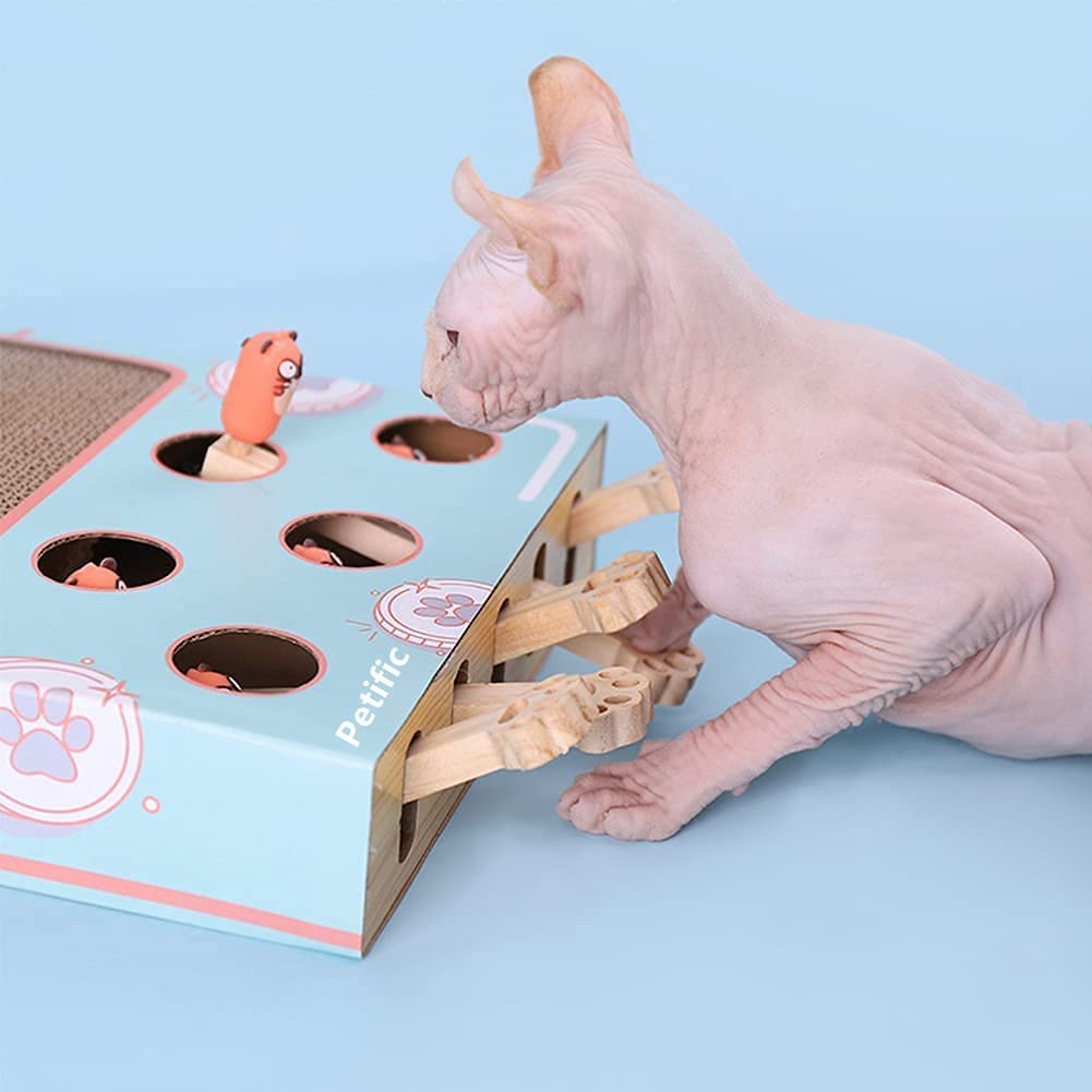 3-In-1 Corrugated Cardboard Cat Scratcher, Cat Scratch Pad with Whack a Mole Game and Funny Cat Stick, Multi-Purpose Scratching Pad, Thickened Durable Cat Scratcher Toy for Indoor Cats image number 4