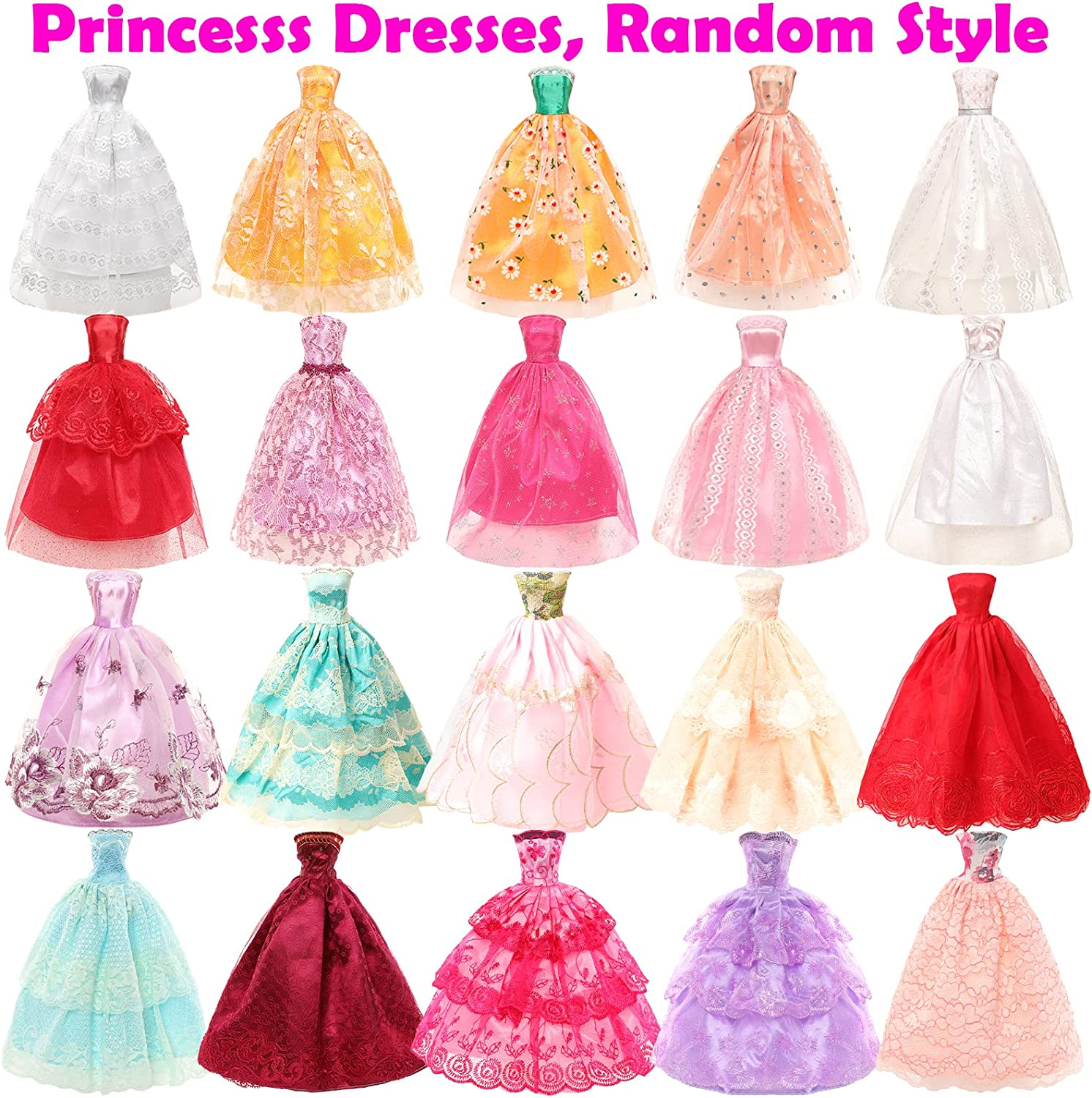 BARWA 52 Pack Doll Clothes and Accessories 3 Wedding Gown 6 Fashion Sequins Dresses 3 Tops 3 Pants 3 Swimsuits 5 Mini Skirts 32 Pcs Computer Shoes Hangers Cosmetic Accessories for 11.5 Inch Dolls