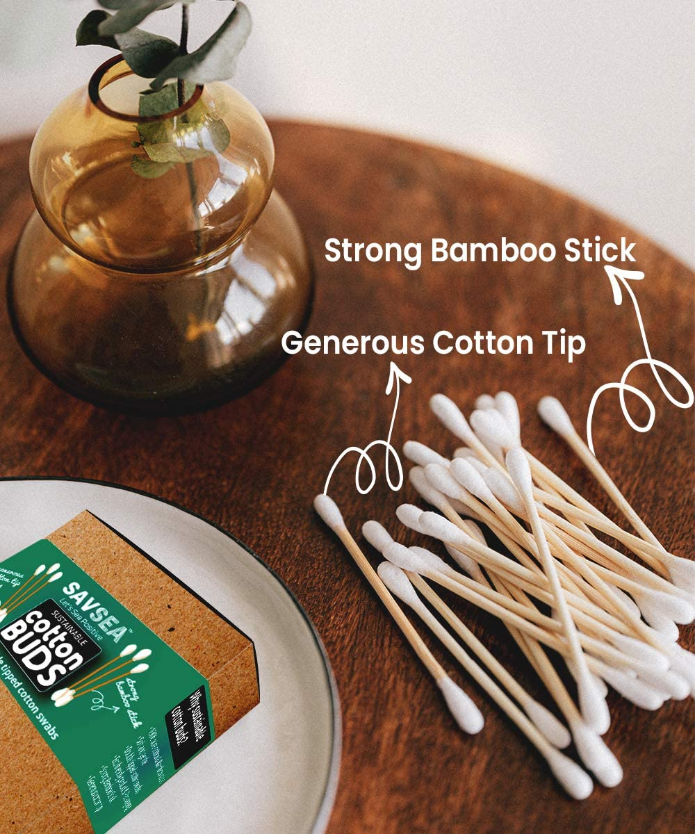 Bamboo Cotton Earbuds/Swabs 480 Stems / 960 Swabs (Pack of 6)