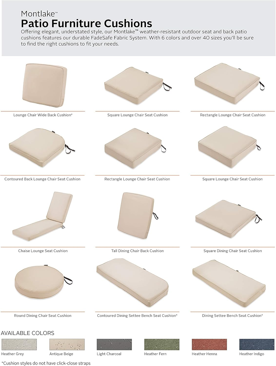 Classic Accessories Montlake Fadesafe Water-Resistant 44 X 20 X 3 Inch Patio Chair Cushion, Antique Beige, Patio Cushion Set image number 3