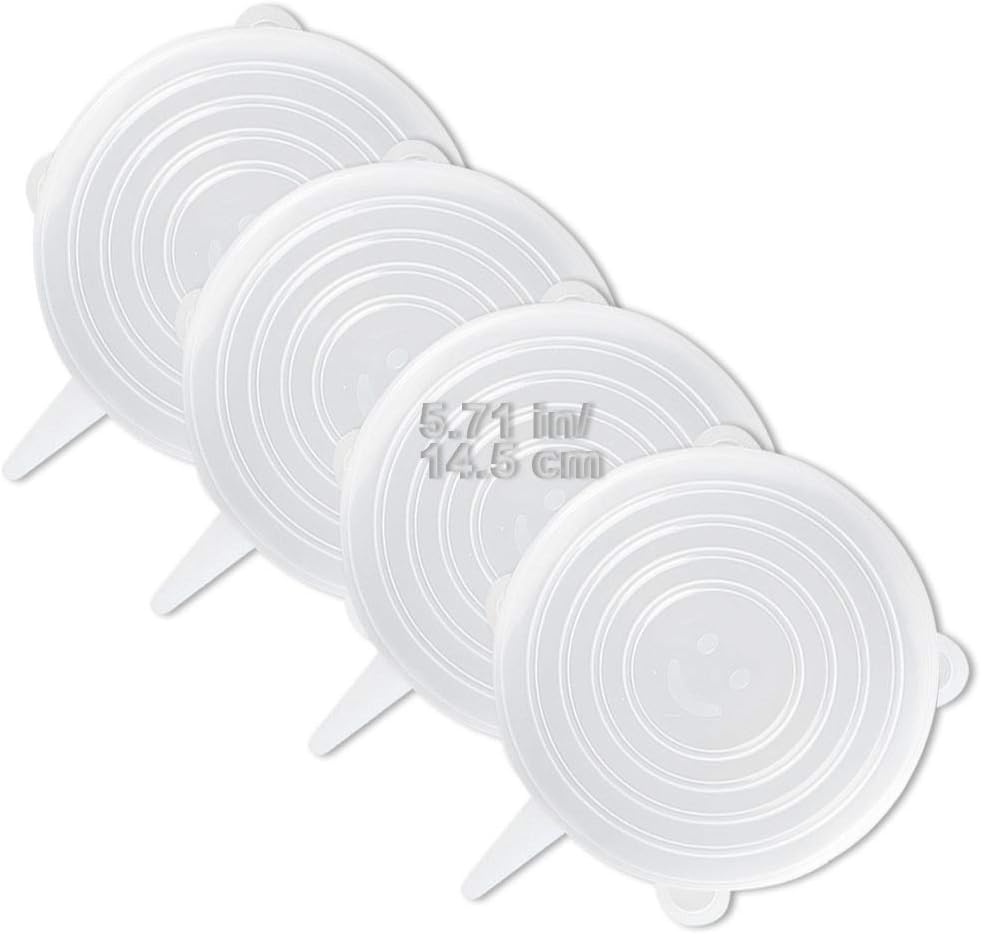 4 Pack Same Size Silicone Stretch Lids, Thicker Reusable Durable Silicone Container Cover, Expandable Food Storage Covers, Dishwasher and Freezer Safe, 5.71In(14.5Cm) image number 6