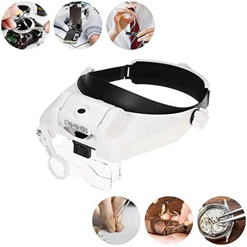 Magnifying Glass with Light for Close Work, Head Mount Magnifier Visor with 3 LED Jeweler'S Loupe Light, 1X to 14X Zoom Hands-Free Lighted Glasses Headset for Reading, Sewing, Watch Repair image number 4