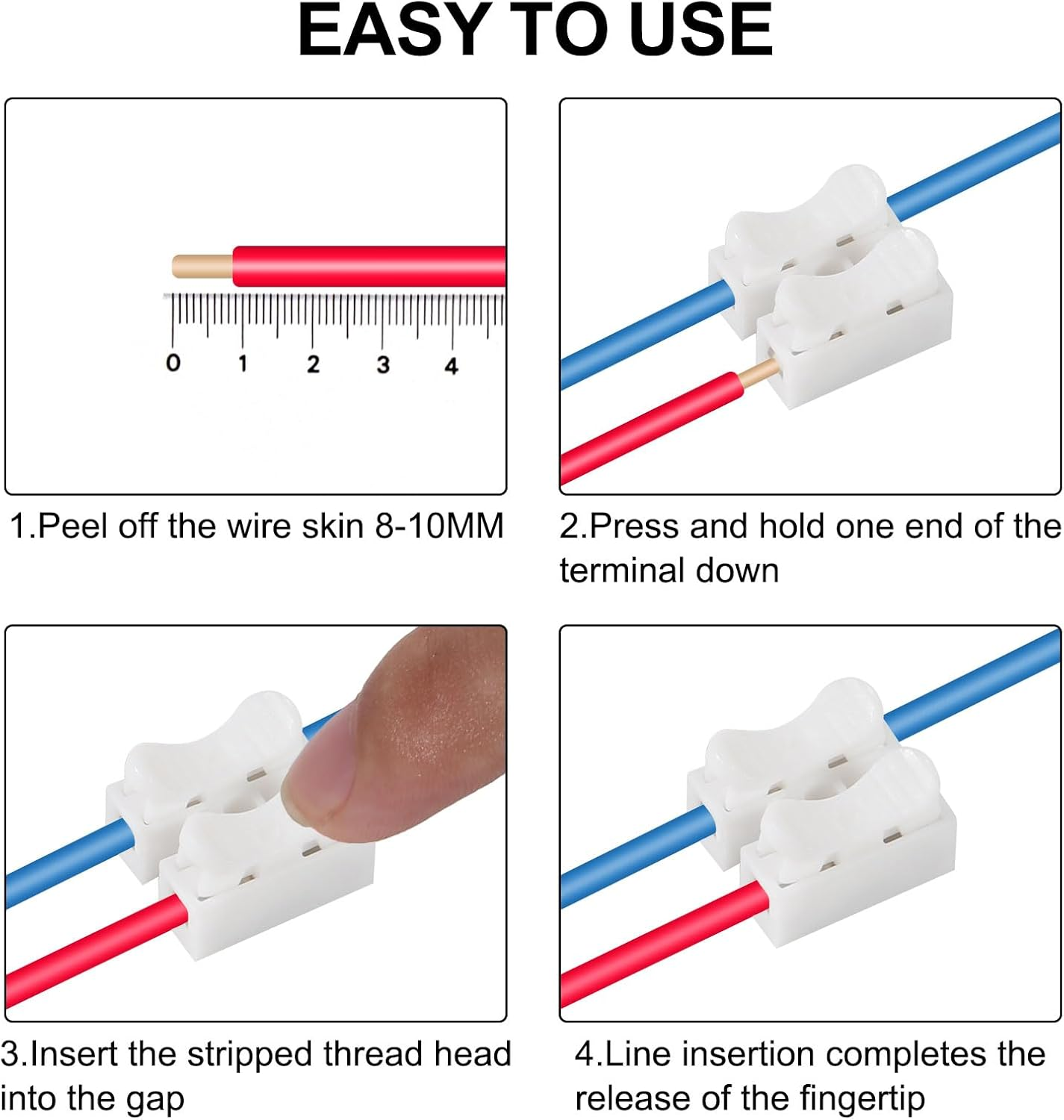 100PCS Push Quick Wire Cable Connectors, 2 Pin Spring, White, PVC, 10A 220V, 250V, 20-12 AWG, Lighting, Automotive, Electrical Wiring image number 3