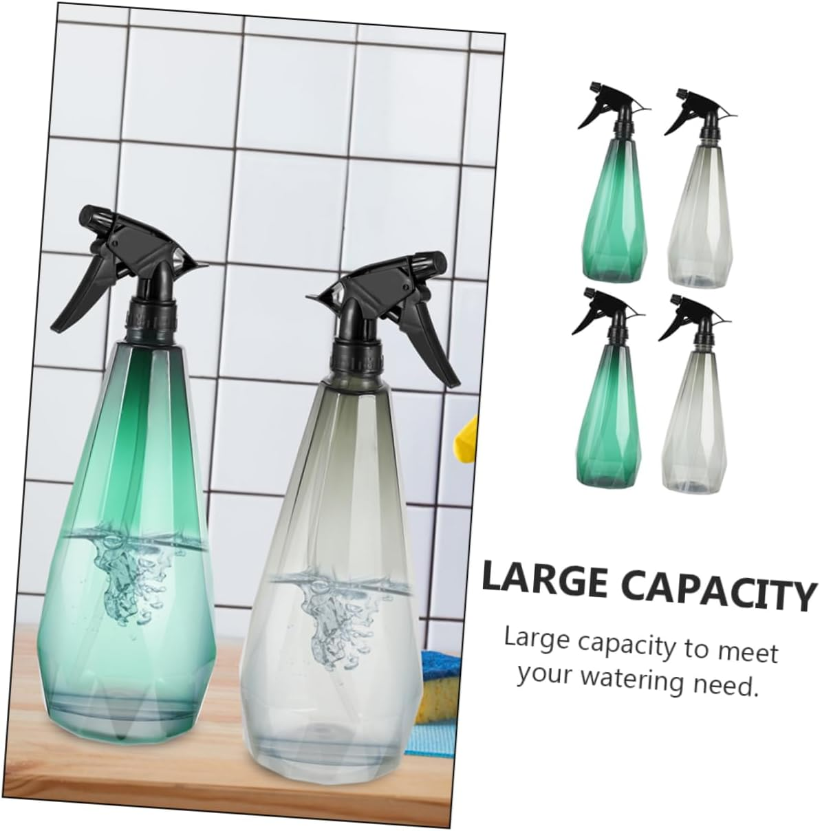 Yardenfun 4Pcs 1L Gardening Spray Bottles Multipurpose Refillable Water Sprayer for Plants Hair Salon Cleaning with Diamond Pattern in Starry Gray and Bamboo Green for Home and Garden Use image number 4