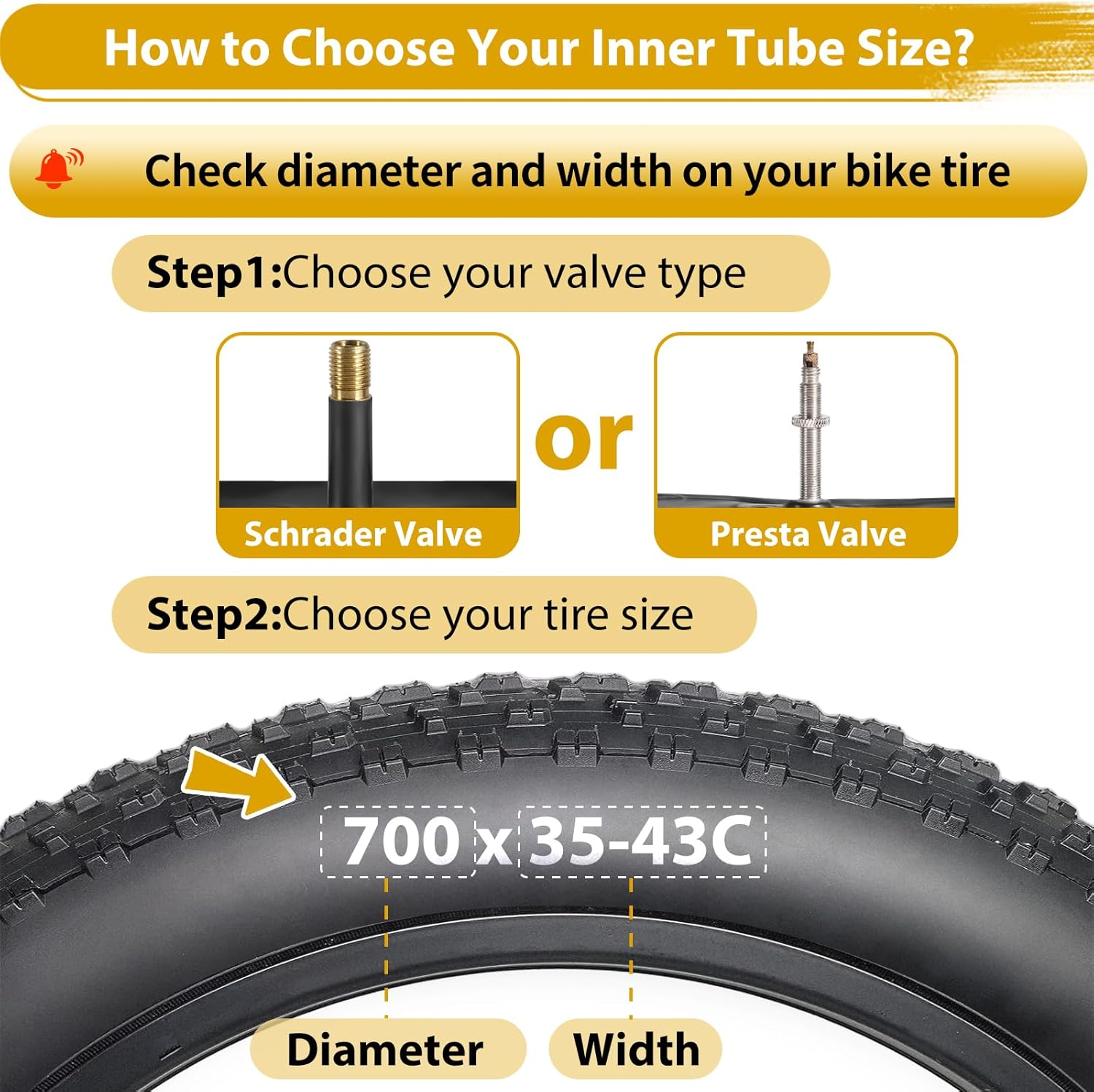 2 Pack 700 X 35-43C Road Bike Tubes, Bicycle Tube Compatible with 700 X 35C/36C/37C/38C/39C/40C/41C/42C/43C Bike Tire, Butyl Rubber Inner Tube with 2 Tire Levers for Road Bike