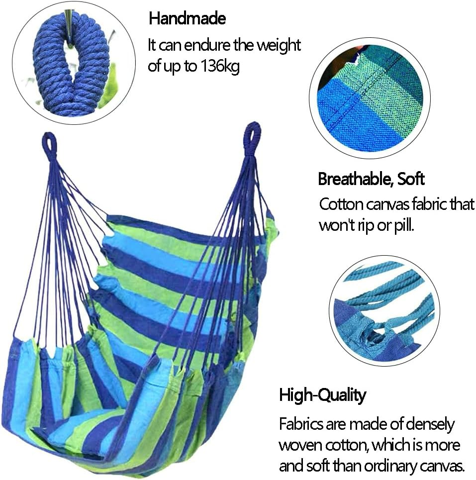 Hammock Chair Swing, 200Kg Capacity Hanging Rope Chair for Indoor & Outdoor, Sturdy Cotton Weave, Perfect for Bedroom, Patio, Porch, and Garden image number 1