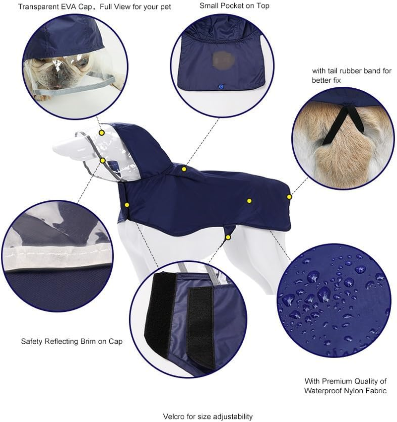 Waterproof Dog Raincoat Hooded Rain Poncho Slicker, Adjustable Pet Rain Jacket with Reflective Strip and Packable Pocket, Lightweight Dog Rain Coats for Small Medium Large Dogs (Blue, XXL) image number 1
