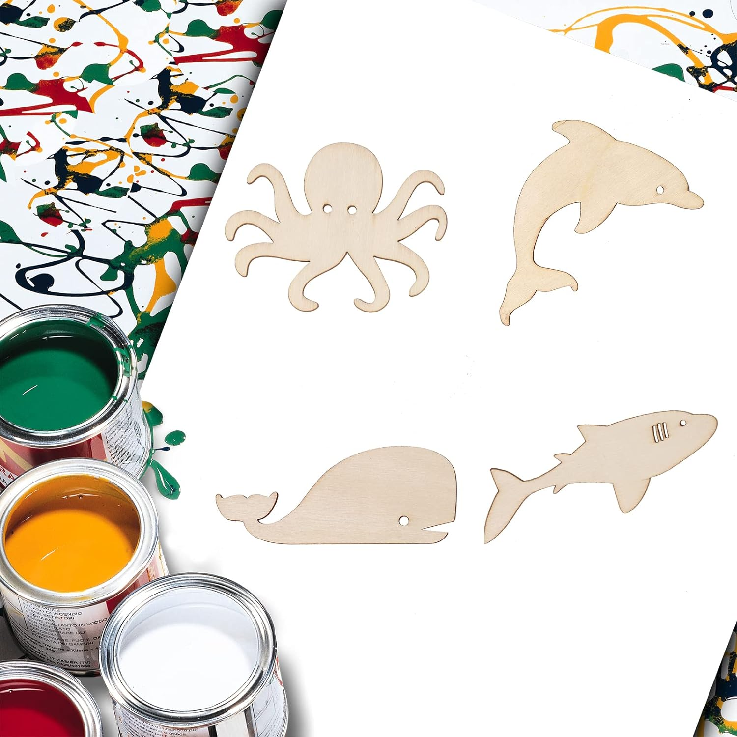 24Pcs Sea Animal Wooden Craft Decorations for DIY Gift Tags, Hand Coloring Kids, Holiday Party, Create Hanging Ornaments image number 1