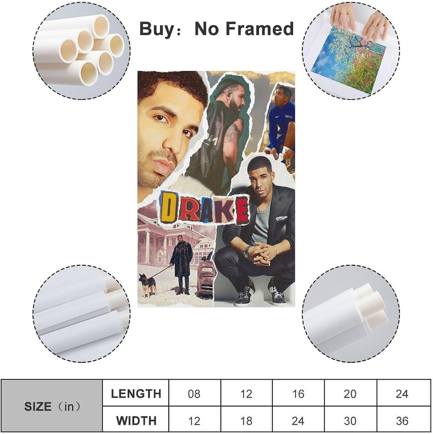 Rapper Drake Music Poster Poster Canvas Painting Wall Art Picture Home Decor Print for Bedroom Living Room Dorm Study Bar Office 12X18Inch(30X45Cm) image number 1