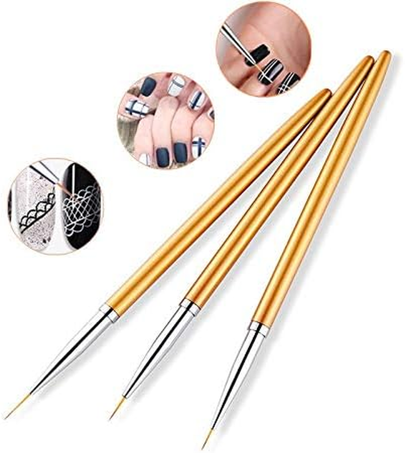 6PCS Nail Art Liner Brushes, Nail Art Brushes Set Acrylic UV Gel Glitter Drawing Painting Brushes Nylon Hair Carving Flower Pens Nails Tools (Golden Color, 7/9/11Mm, 6/8/10Mm) image number 2