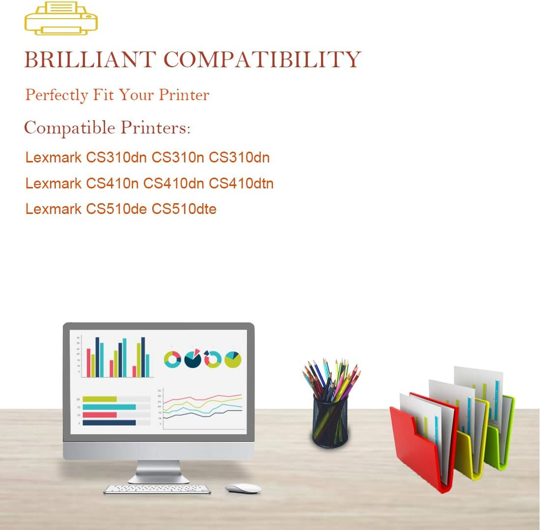 Compatible CS310 CS410 CS510 Toner Cartridge for Lexmark Cs310Dn Cs310N Cs310Dtn Cs410N Cs410Dn Cs410Dtn Cs510De Cs510Dte Printers, 4000 & 3000 Pages 70C2HK2HK2 0 70C. 2HC0 70C2HM0 70C2HY0 (BK/C/Y/M) image number 5