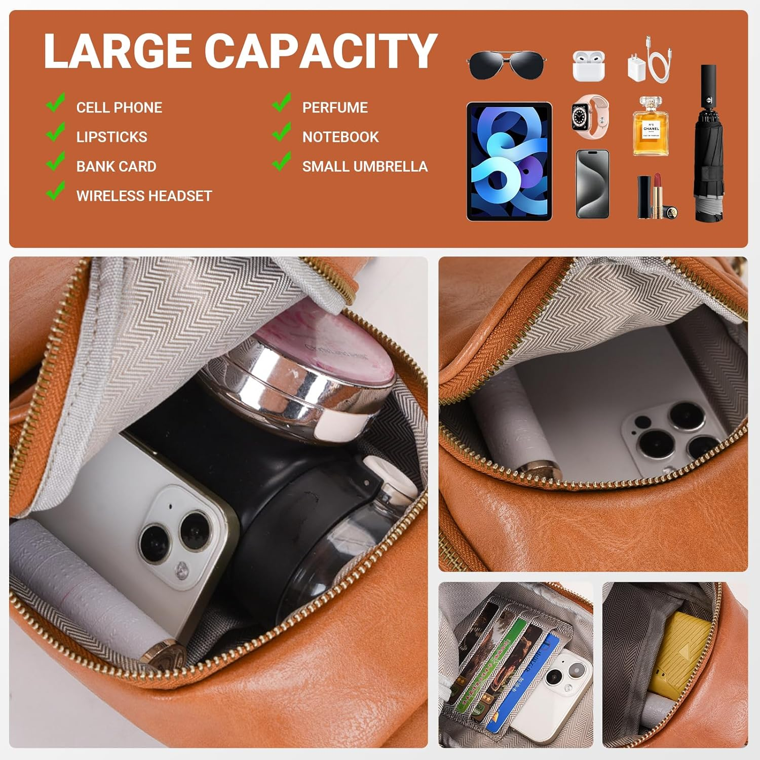 LIWEGHT Small Sling Bag for Women PU Leather Crossbody Bag Fanny Packs Purse Chest Bag Shoulder Travel Belt Bag Fashion Waist Packs(Brown) image number 5