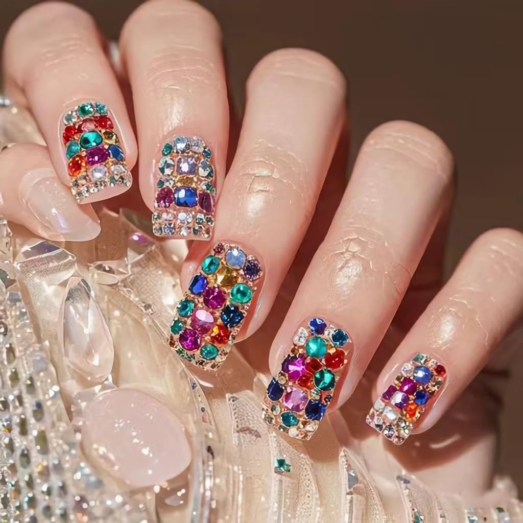 Mix Sizes 300Pcs Crystal Clear AB Nail Art Rhinestones DIY Non Hotfix Flatback Acrylic Nail Stones Gems for 3D Nails Art Decorations Lake Blue AB