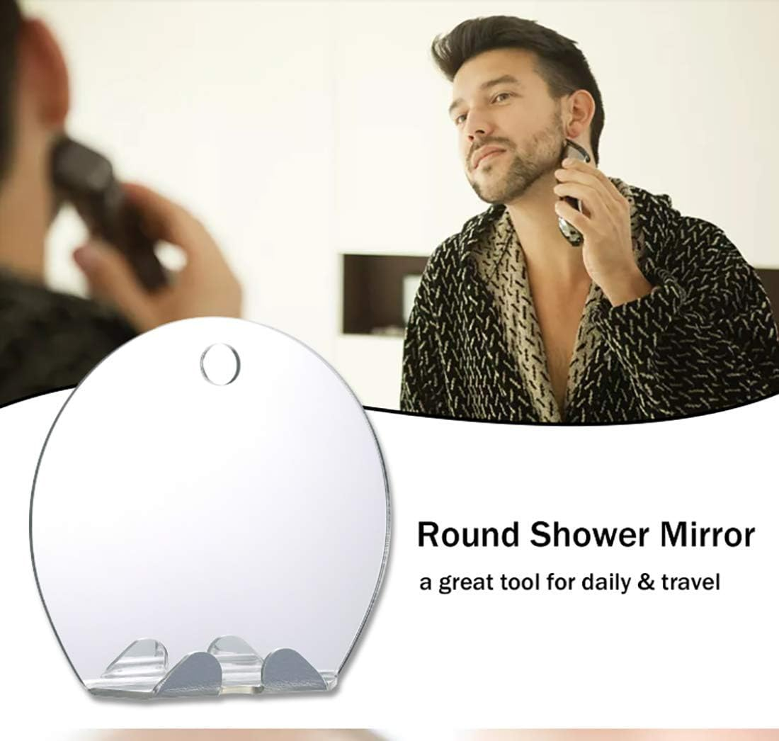 Shower Mirror Travel Mirror Unbreakable Portable Shaving Mirror, Hanging Razor Toothbrush, Round image number 3