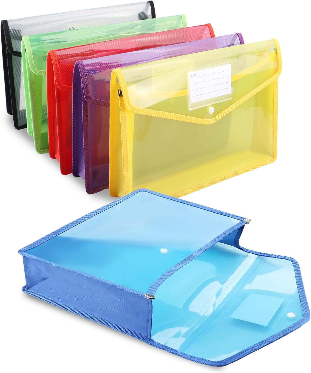 Plastic Wallets A4,6 Pcs Folder Document Wallets Large Capacity,Document Folder with Snap Closure Button,Plastic Folders A4 for Office School Home(6 Colour) image number 2