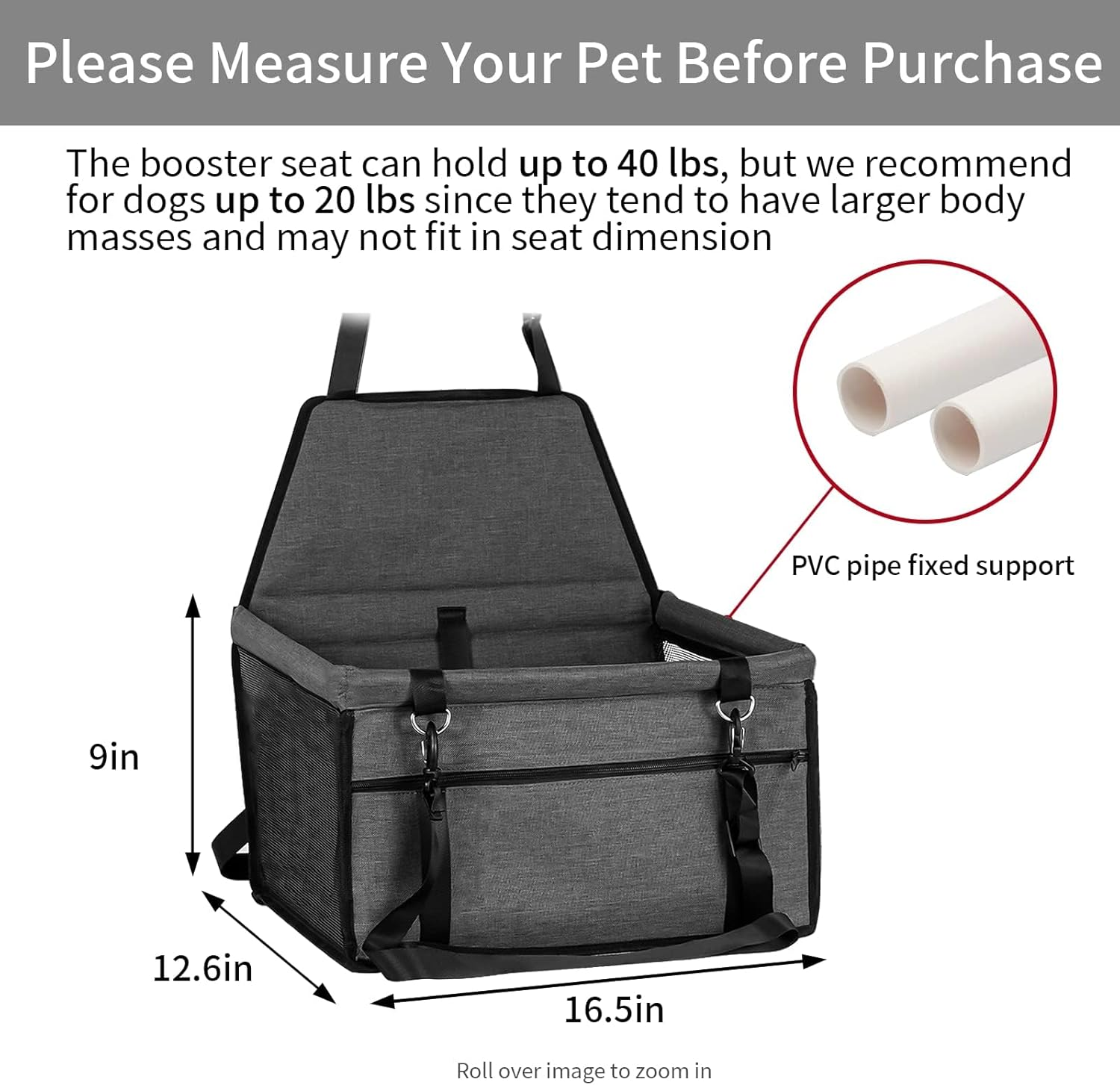 Dog Car Seat Bed - Travel Safety Seat for Medium Dogs up to 30Lb, Breathable, Folding, Washable Travel Bag for Dogs or Other Small Pets (Black) image number 1