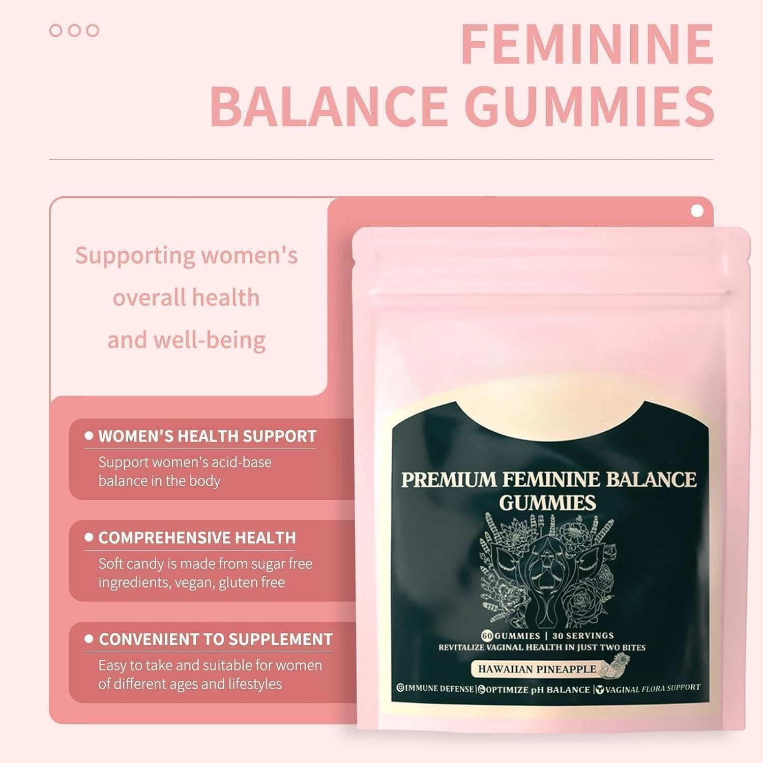 Feminine Balance Gummies | for Women&rsquo;S Health - Gluten-Free & Pineapple - 60 Vegan image number 1
