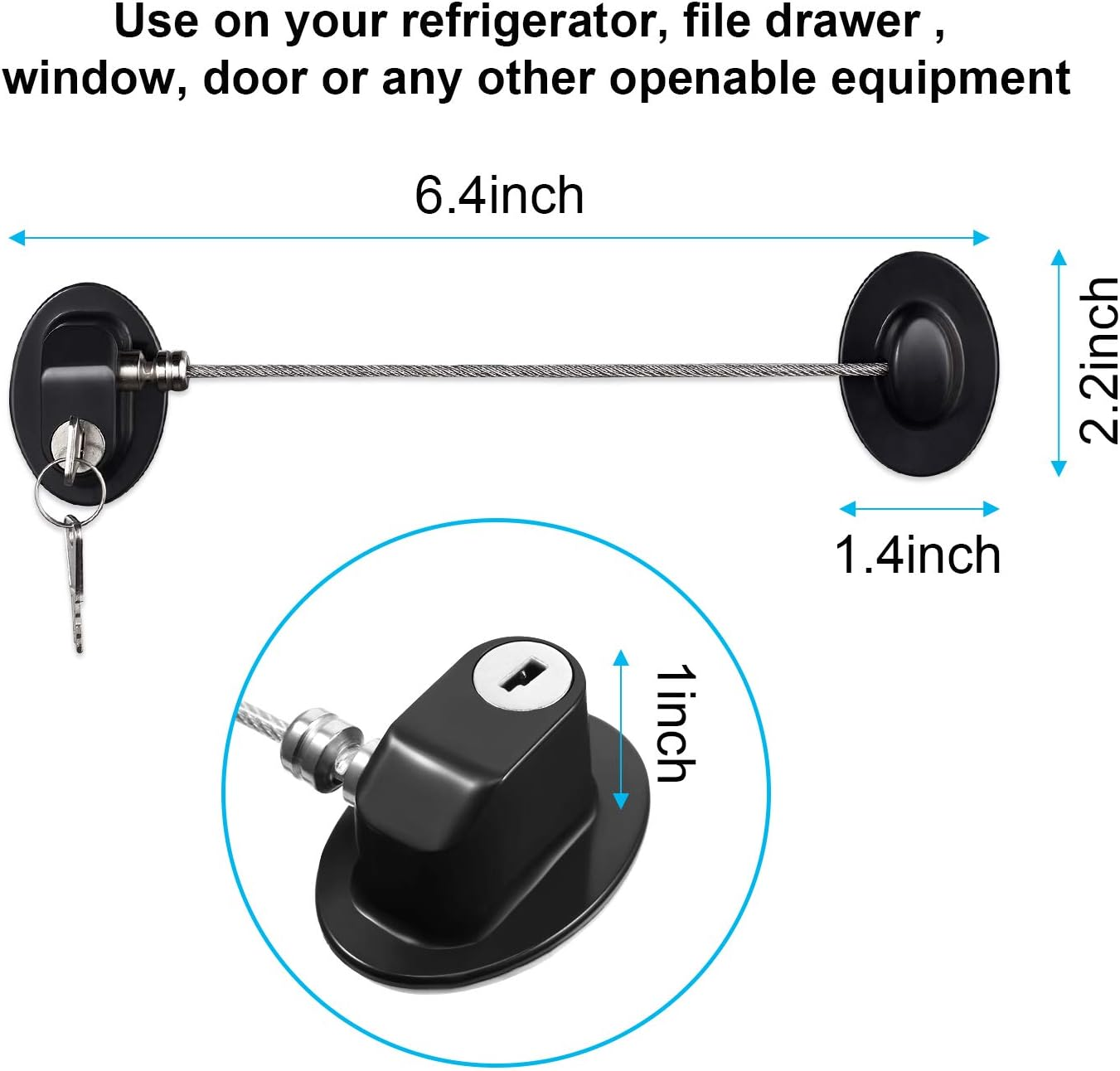 4 Pack Refrigerator Door Lock with Keys Adhesive Fridge Freezer Door Lock File Drawer Lock for Child Safety and Privacy, Black and White image number 2
