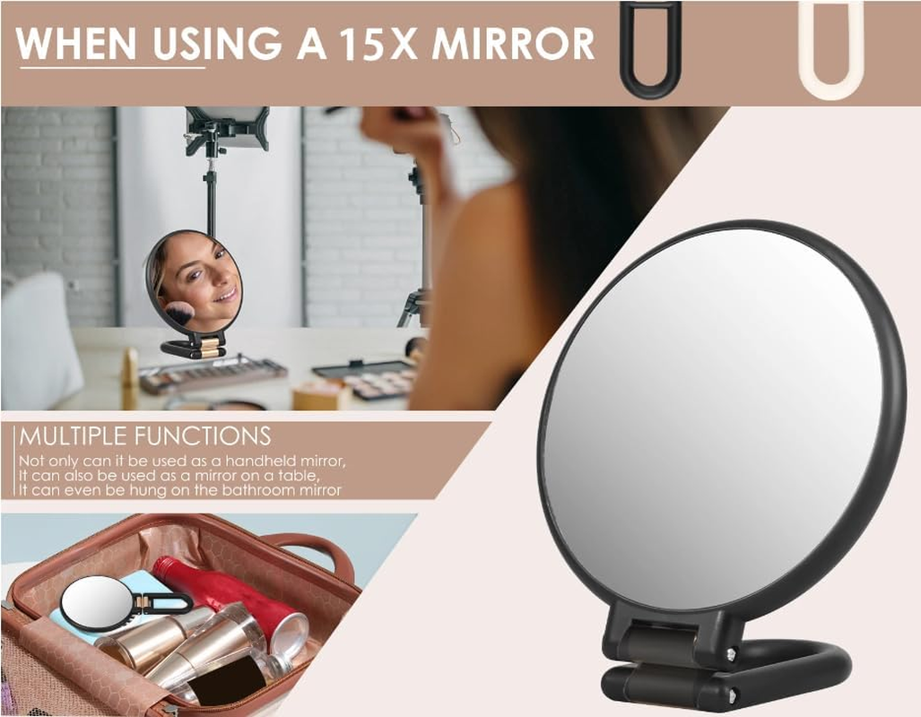 1X 15X Handheld Mirror with Handle for Travel， Magnifying Mirror, Rotation Adjustable Handle, Double Sided Folding, Mirror for Women for Eyes Makeup Travel Table Desk Shaving image number 6