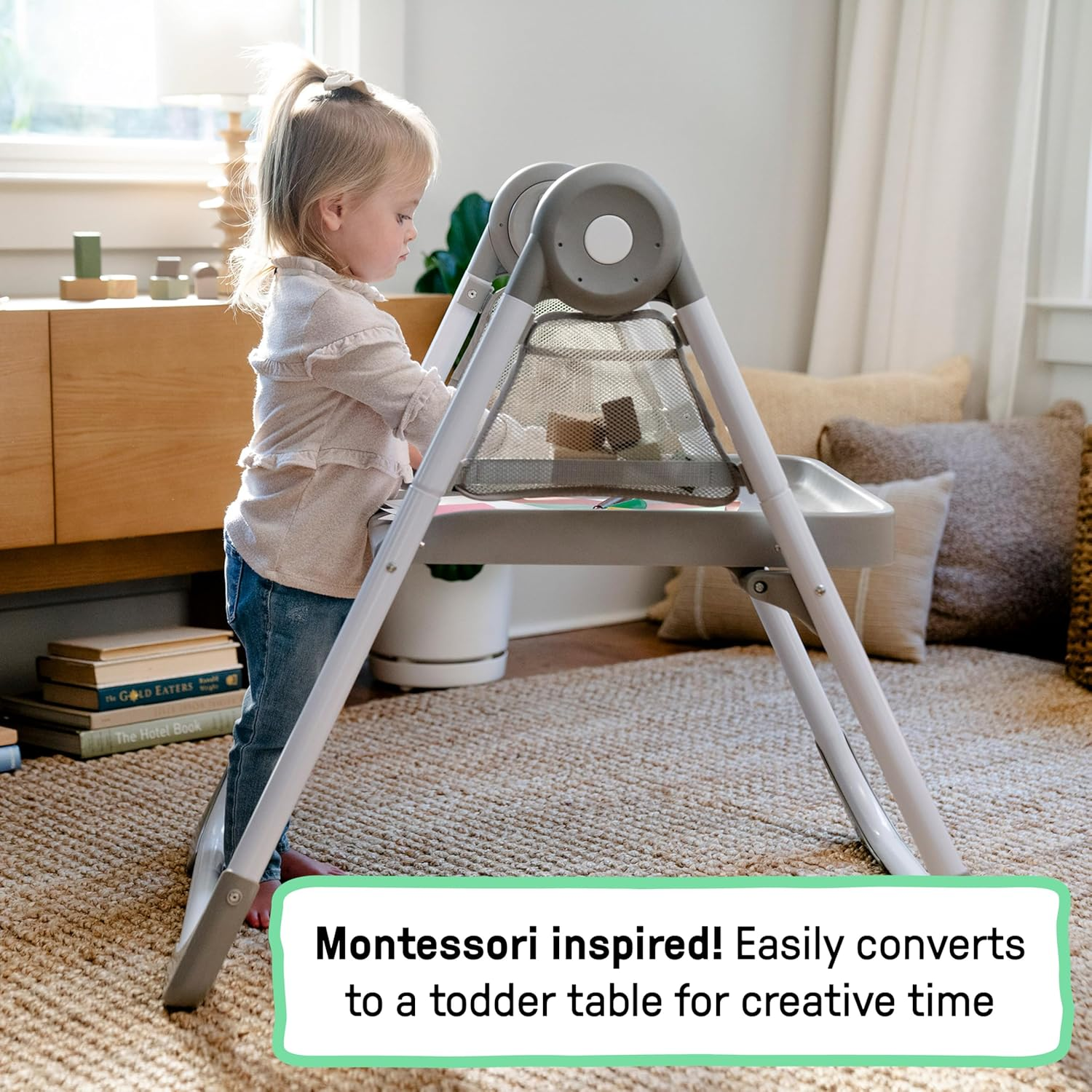 Ingenuity Proper Positioner Create up Baby High Chair, 9 Modes of Use, Toddler Tower, Table and Chair, Foldable, Adjustable Footrest, 90 Degree Posture Aids Digestion, Ages 0-5 Years - Soulful Skies image number 2