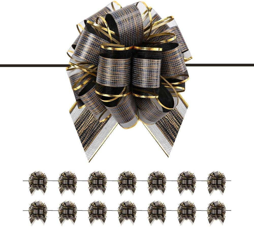 15 Black Gift Bows Large, 6 Inches, Gift Pull Bows for Presents, Gift Bows Bulk for Baskets, Bows for Gift Wrapping