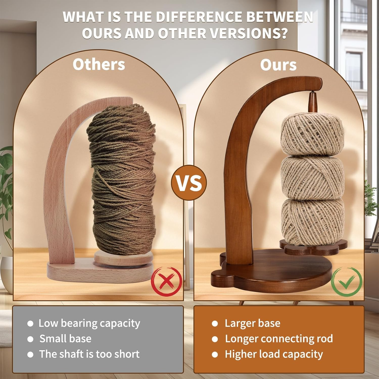 Yarn Holder for Knitting and Crocheting,Wooden Yarn Spinner for Crocheting，Yarn Ball Holder for Knitting, Crochet for Knitting Lovers image number 1