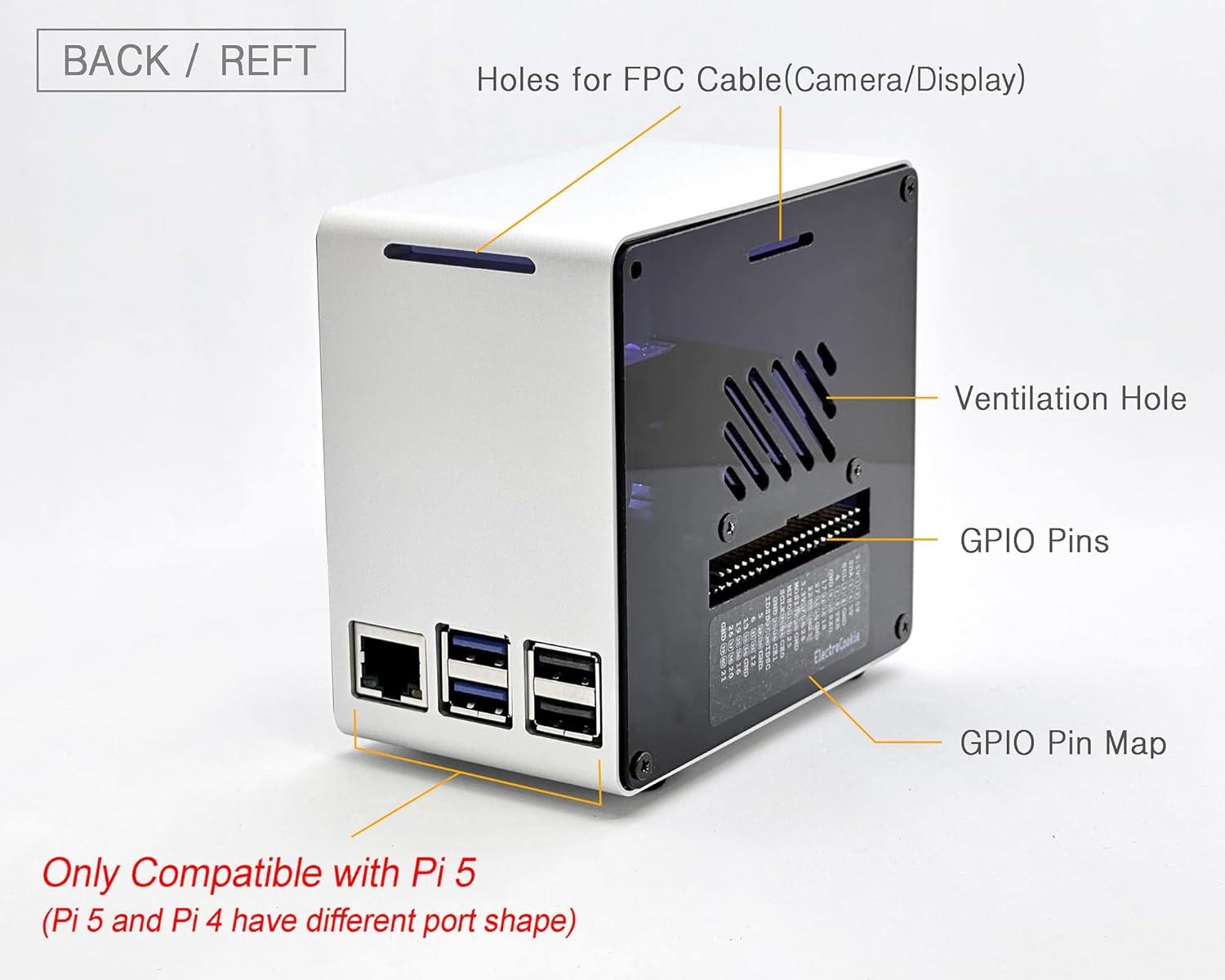 Electrocookie Raspberry Pi 5 Case, Aluminum Mini Tower Case with Cooling Fan and Color Changing Ambient Light (Silver) image number 4