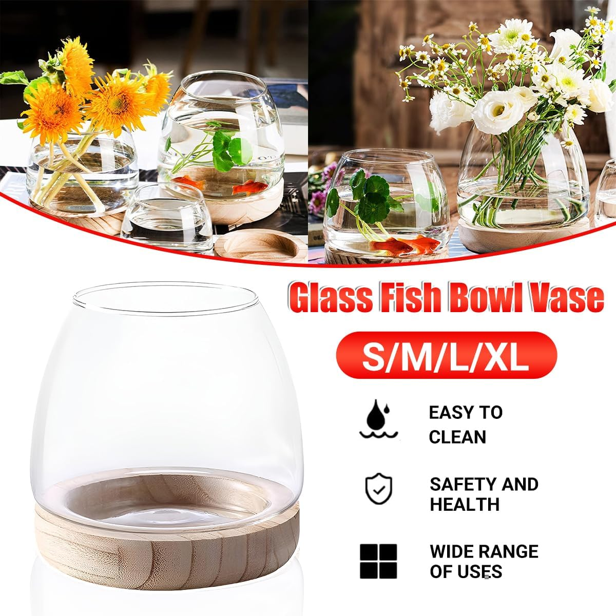 AIMALL Japanese Style Mini Glass Vase and Fish Tank - Hydroponic Plant Holder for Desktop Decor, Transparent Design image number 2