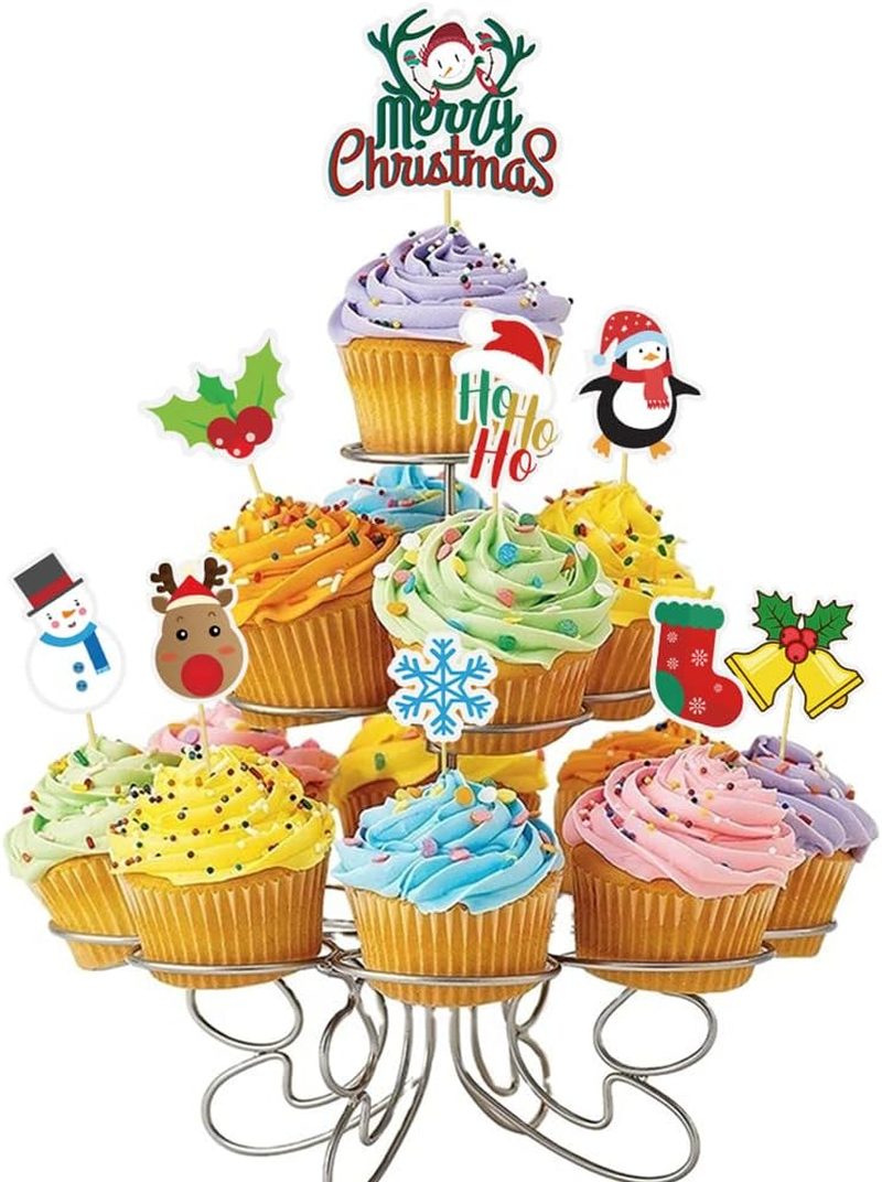 Christmas Cake Toppers - Merry Christmas Tree, Snowman, Santa, Snowflake, Cupcake Toppers & Food Inserts - 15 Pcs image number 5