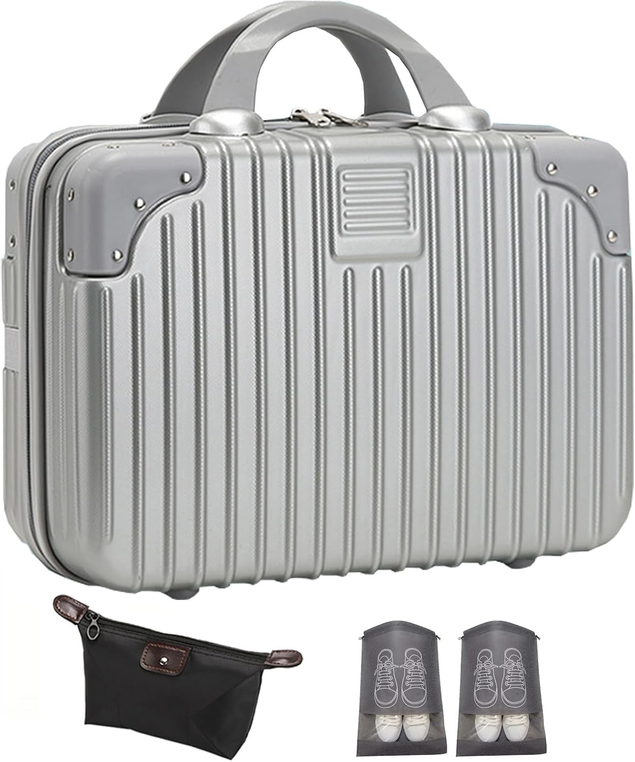 Makeup Travel for Women Girl, Portable, Waterproof ABS Storage. Elastic Band & Zipper. Hard - Shell, for Vanity Items. Ideal for Hand Luggage. (Silver) image number 1