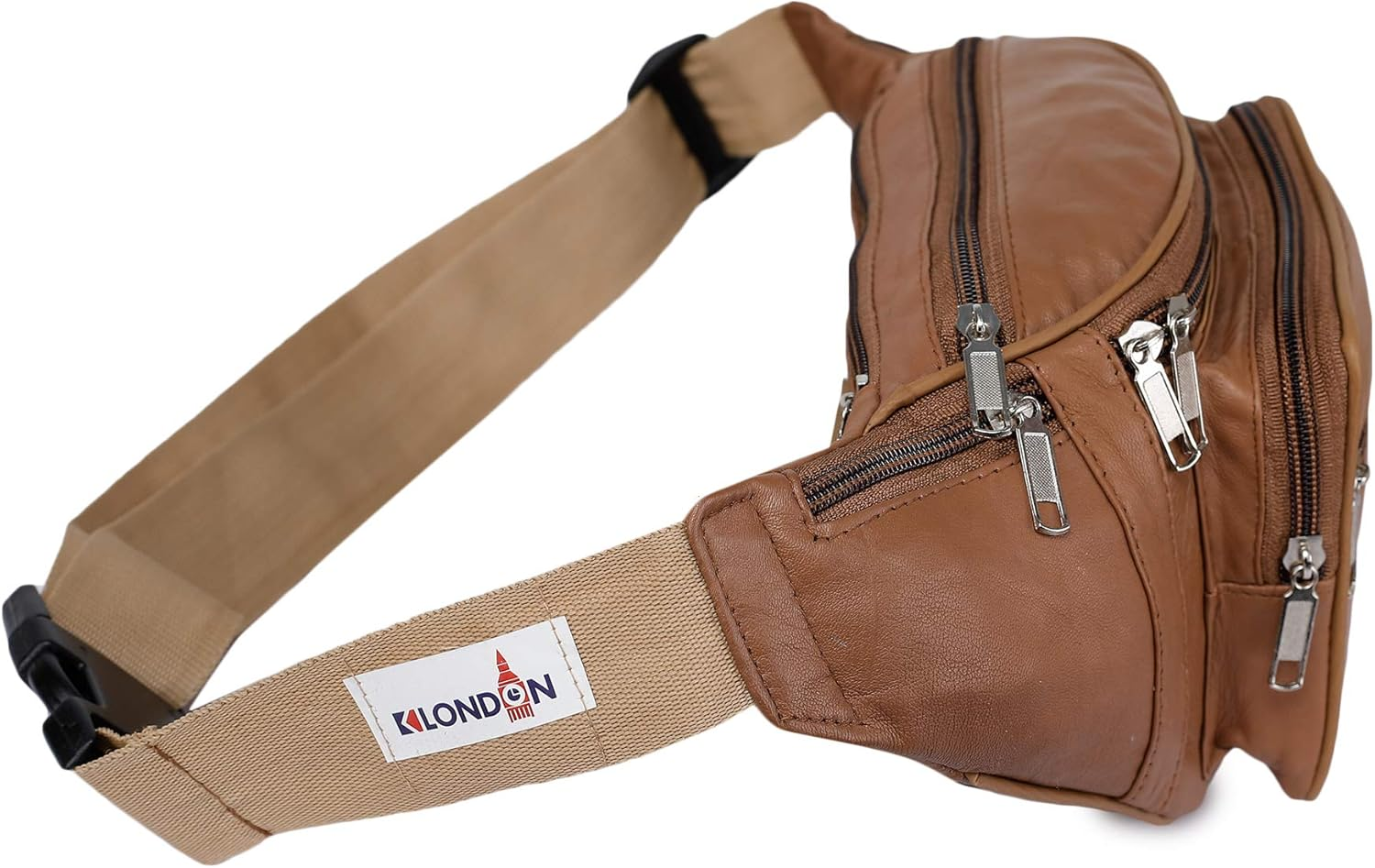 K London Leather Tan Men Women Waist Bag Fanny Bag Travel Pouch Passport Holder (1446_Tan), Beige, L, Fashion Waist Packs image number 1