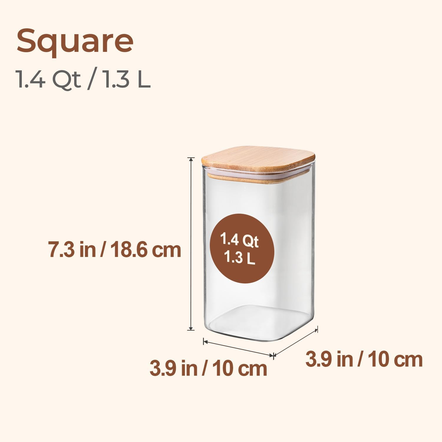 Comsaf Glass Storage Containers with Lids, 1.3L Glass Jars with Bamboo Lids, Clear Food Storage Jar, Square Glass Canister Set of 3, Pantry Organizers Storage for Cereals Pasta Tea Coffee Bean image number 2