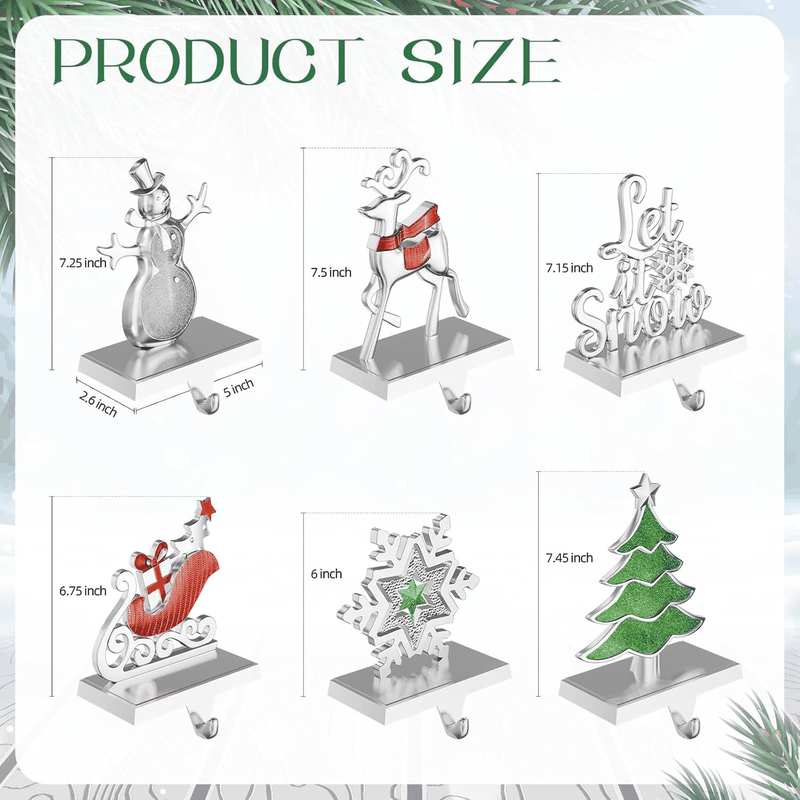 Christmas Stocking Holders for Mantle Weighted Metal Stocking Hangers Hooks for Fireplace Christmas Decorations (Set of 4) image number 1