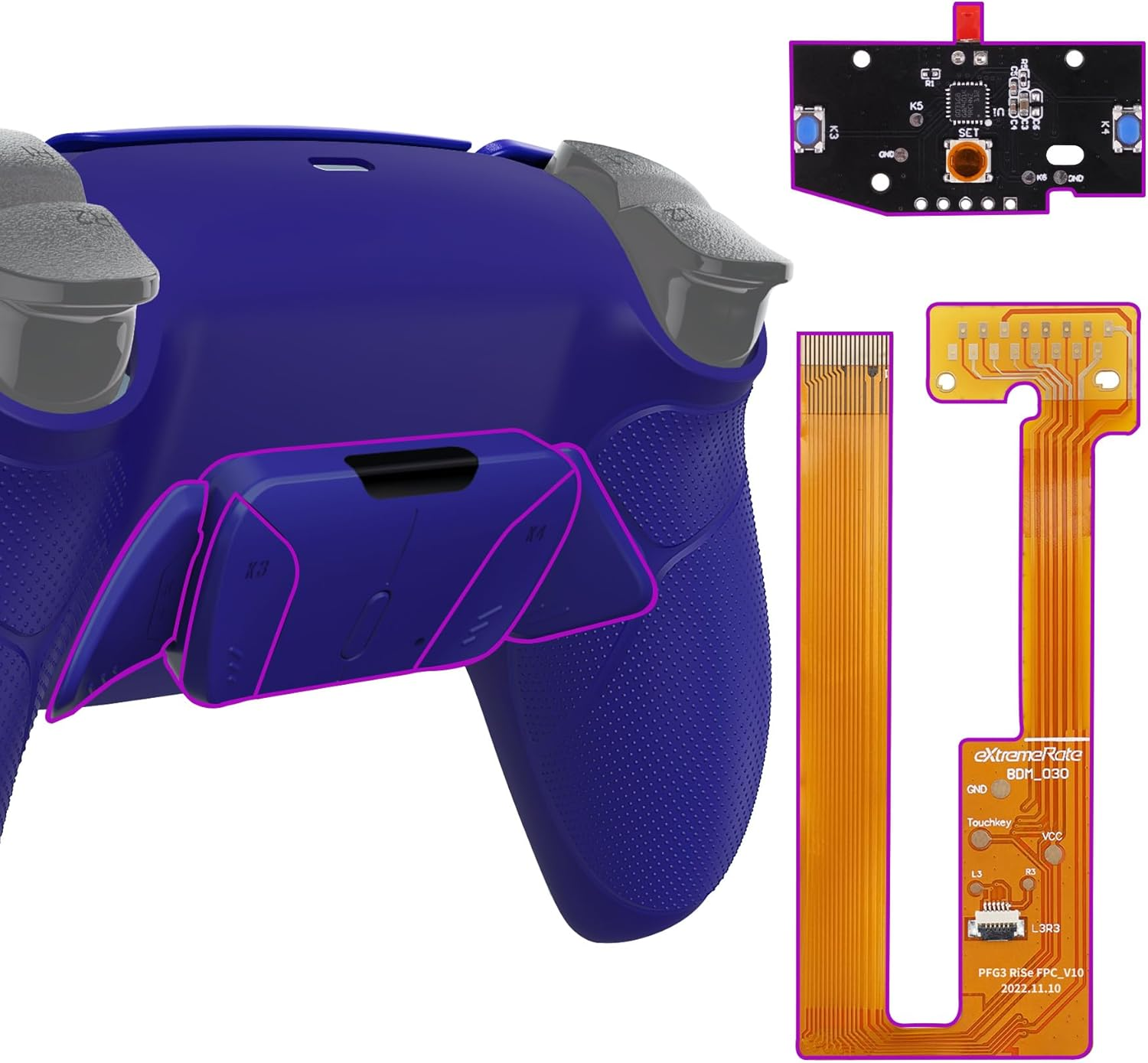Extremerate Cobalt Blue Rubberized Grip Programable RISE4 Remap Kit for PS5 Controller BDM-030 040 050, Upgrade Board & Redesigned Back Shell & 4 Back Buttons for PS5 Controller - without Controller