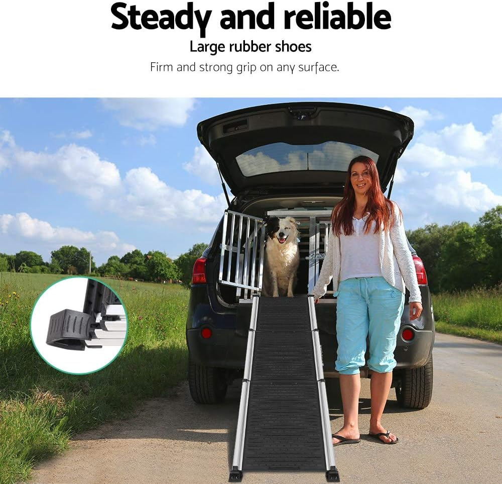 I.Pet Dog Ramp Ramps Steps Stairs, Foldable Adjustable Pet Step Stair Ladder for Car Bed Indoor Home Pool Sofa Couch Traveling, SUV Slip-Resistant Sturdy Aluminium Frame Black image number 1