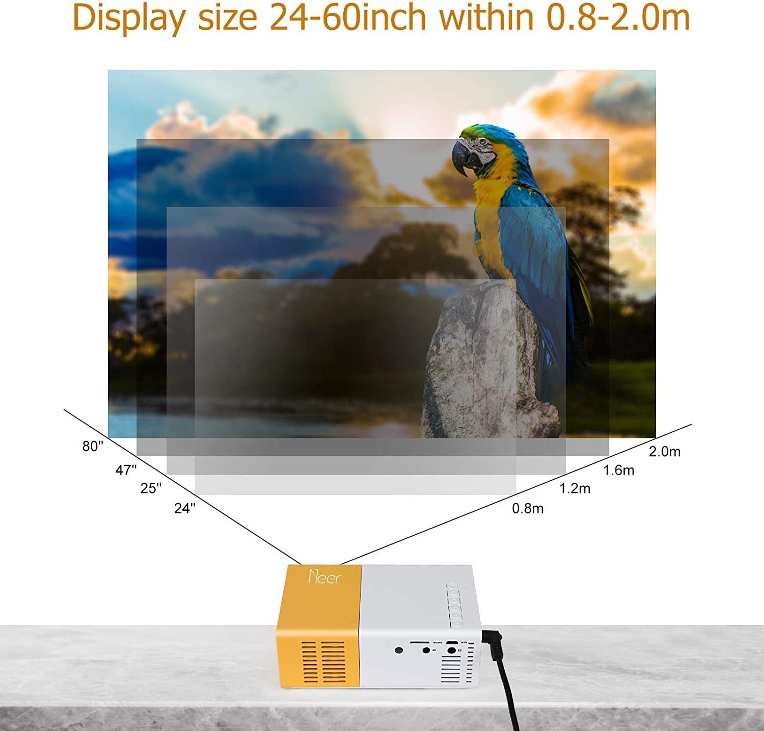 Mini Projector, Meer Portable Pico Full Color LED LCD Video Projector for Children Present, Video TV Movie, Party Game, Outdoor Entertainment with HDMI USB AV Interfaces and Remote Control image number 3