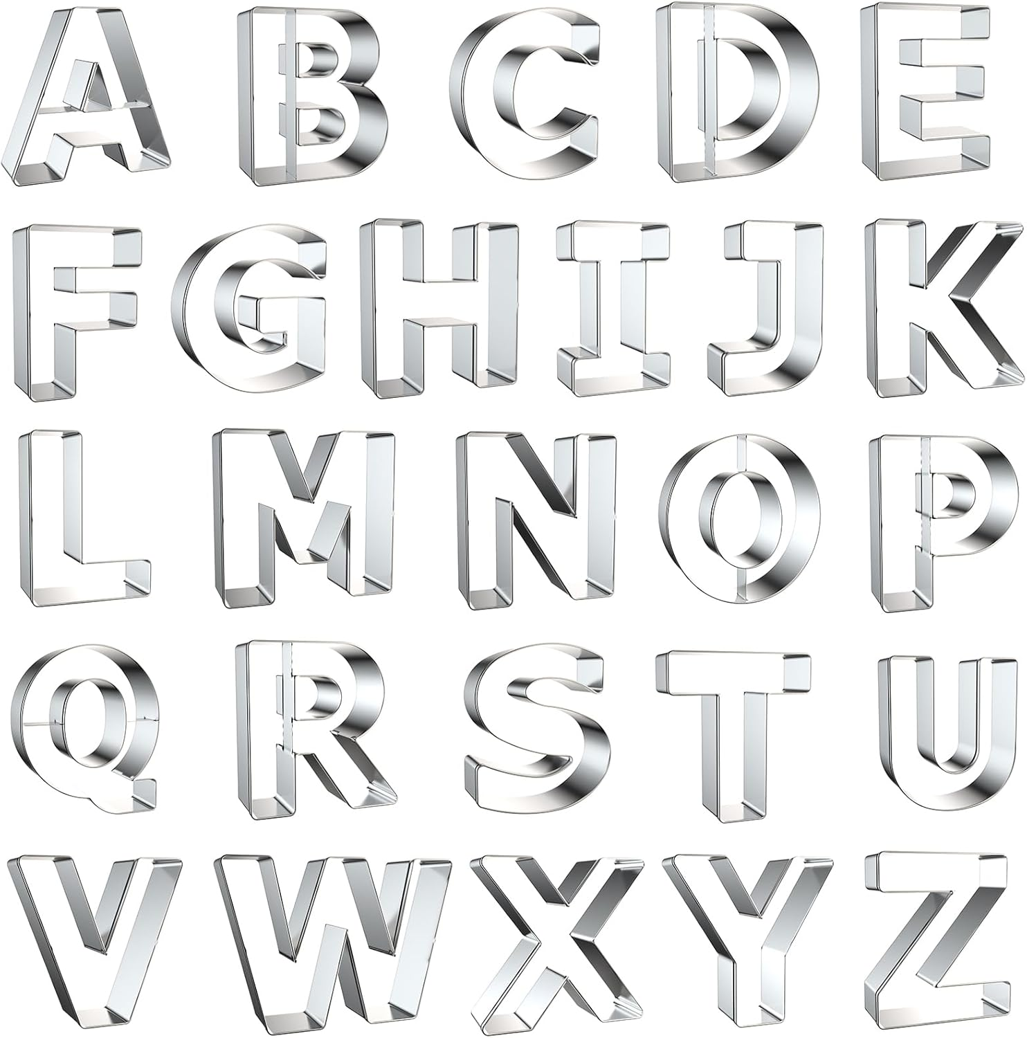 26PCS Alphabet Letters Cookie Cutters, 3 Inch Stainless Steel Metal Biscuit Mold Cookie Cutter for Parties image number 6