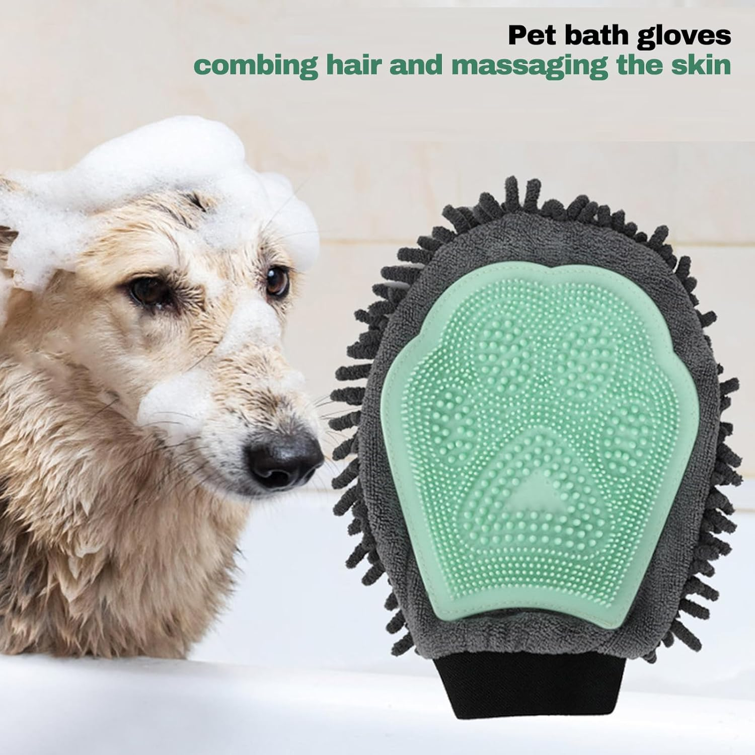 Pet Bath Gloves, Double-Sided Design Bath/Beauty and Pet Massage Gloves, Easy to Absorb Water, Suitable for Warm Skin, Ideal Tool for Any Pet Owner of Dogs, Cats, Rabbits, Horses image number 1