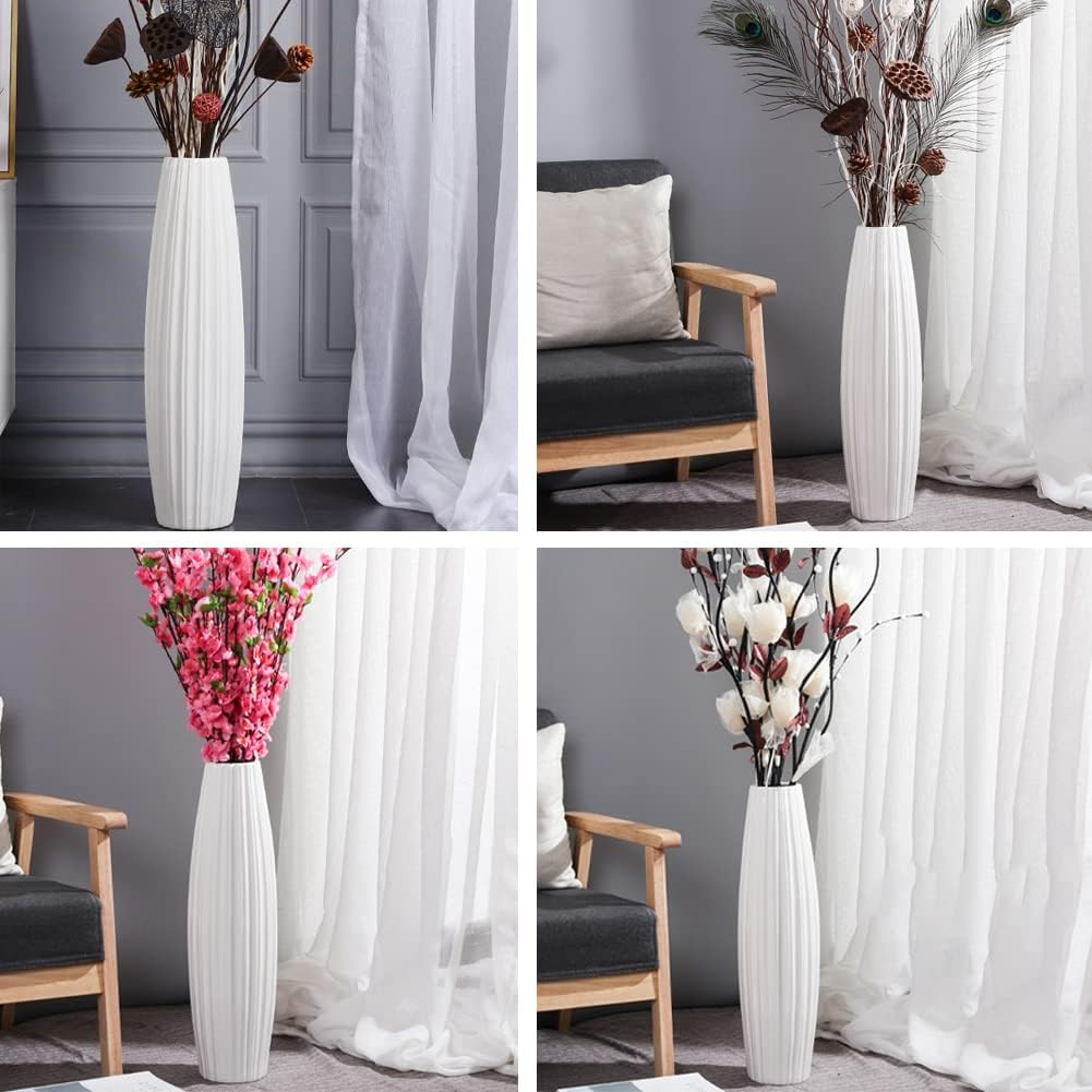 White Ceramic Vase, 17.7" Tall Floor Vase Large Flower Vase Decorative Vases for Modern Home Decor Living Room Office Bedroom Table Centerpieces Shelf Kitchen Wedding Farmhouse D&eacute;cor