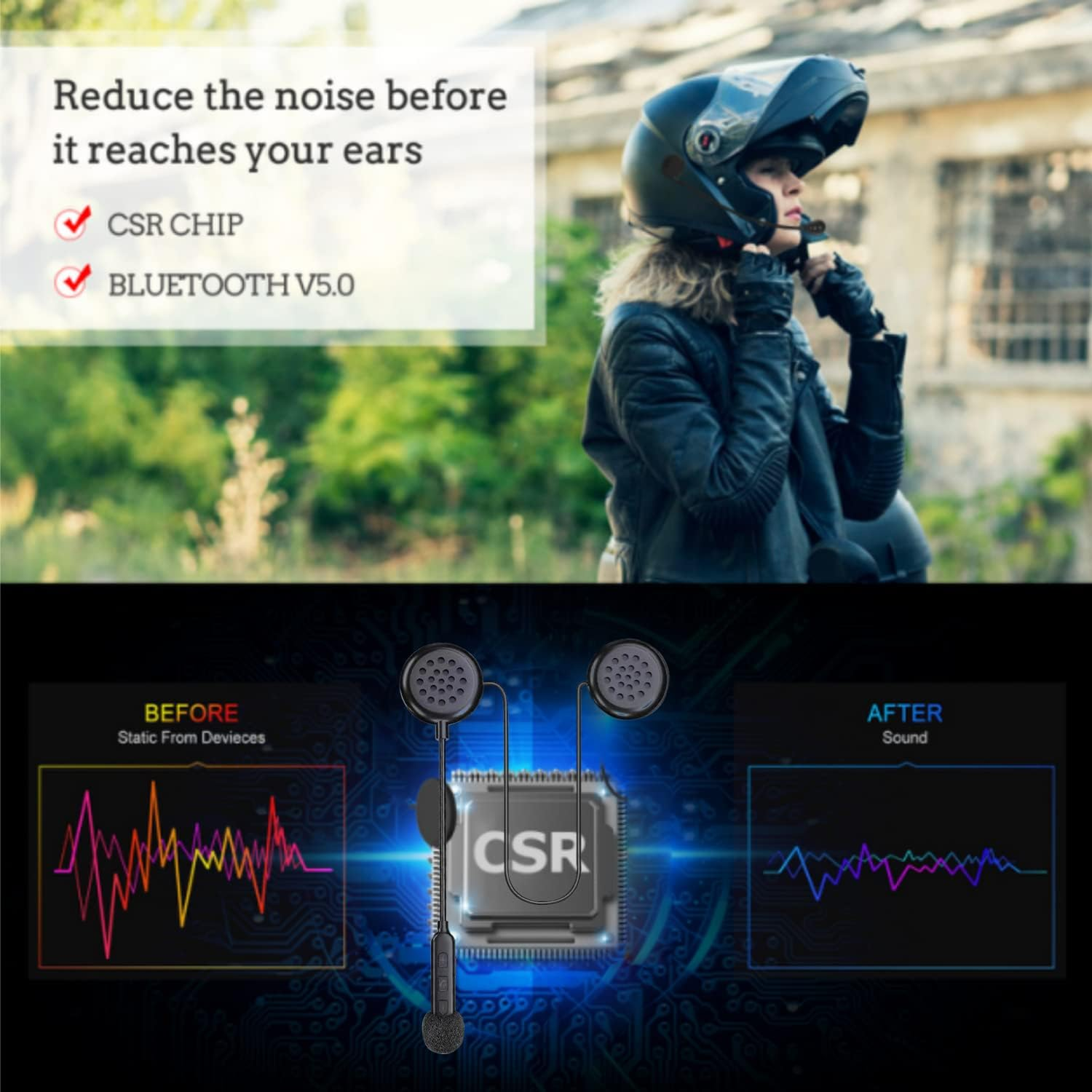 Motorcycle Helmet Bluetooth Headset with Bluetooth 5.0 Ultra-Thin Wireless Helmet Earphone Hands Free Music Call Control Waterproof Helmet Speaker for Motorbike Sport Cycling/Skiing/Riding image number 3