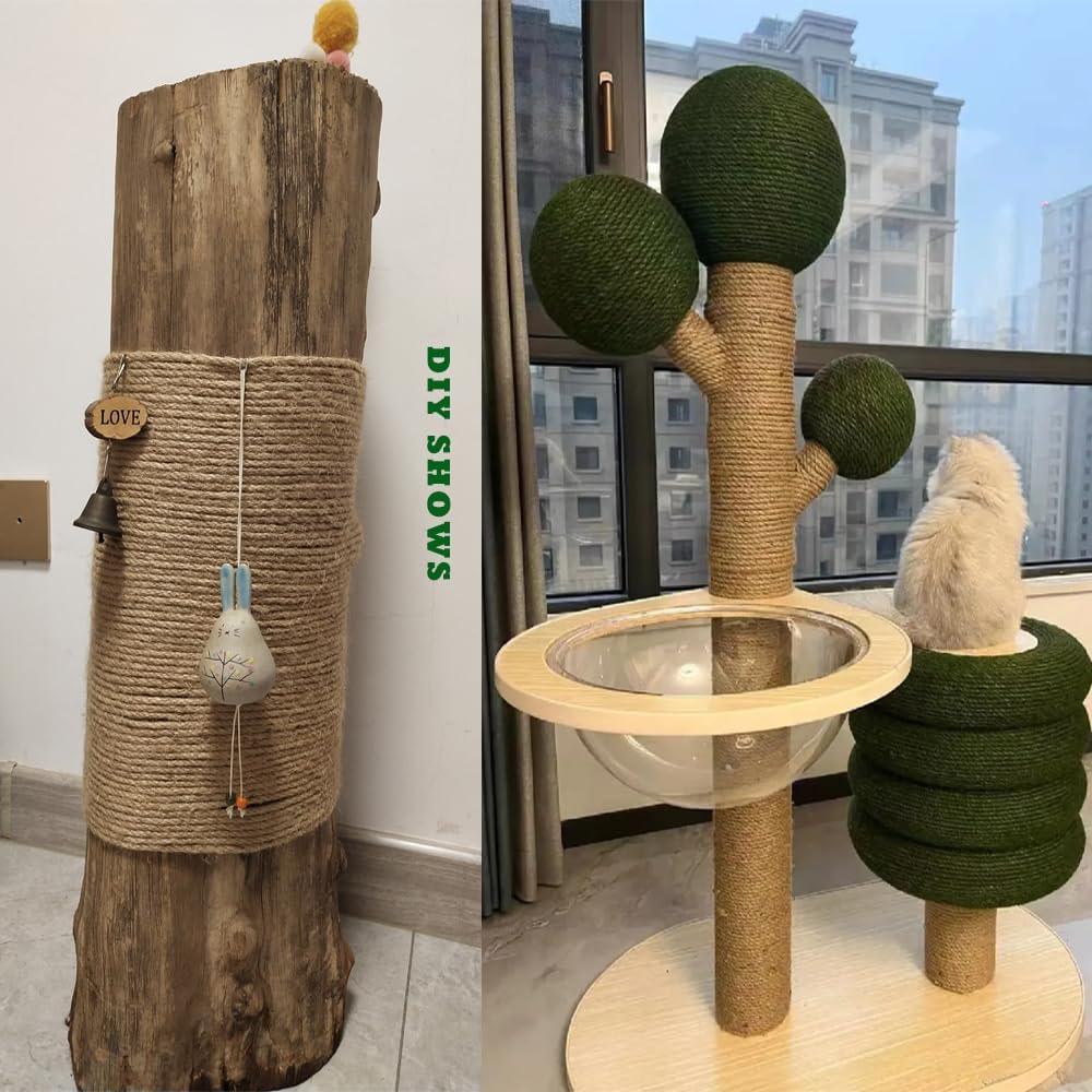 Sisal Rope for Cat Tree Repairing 66 FT, 1/4 Inch (6Mm) Diameter Sisal Rope for Cat Scratching Post Replacement, DIY Cat Scratcher, Brown image number 5