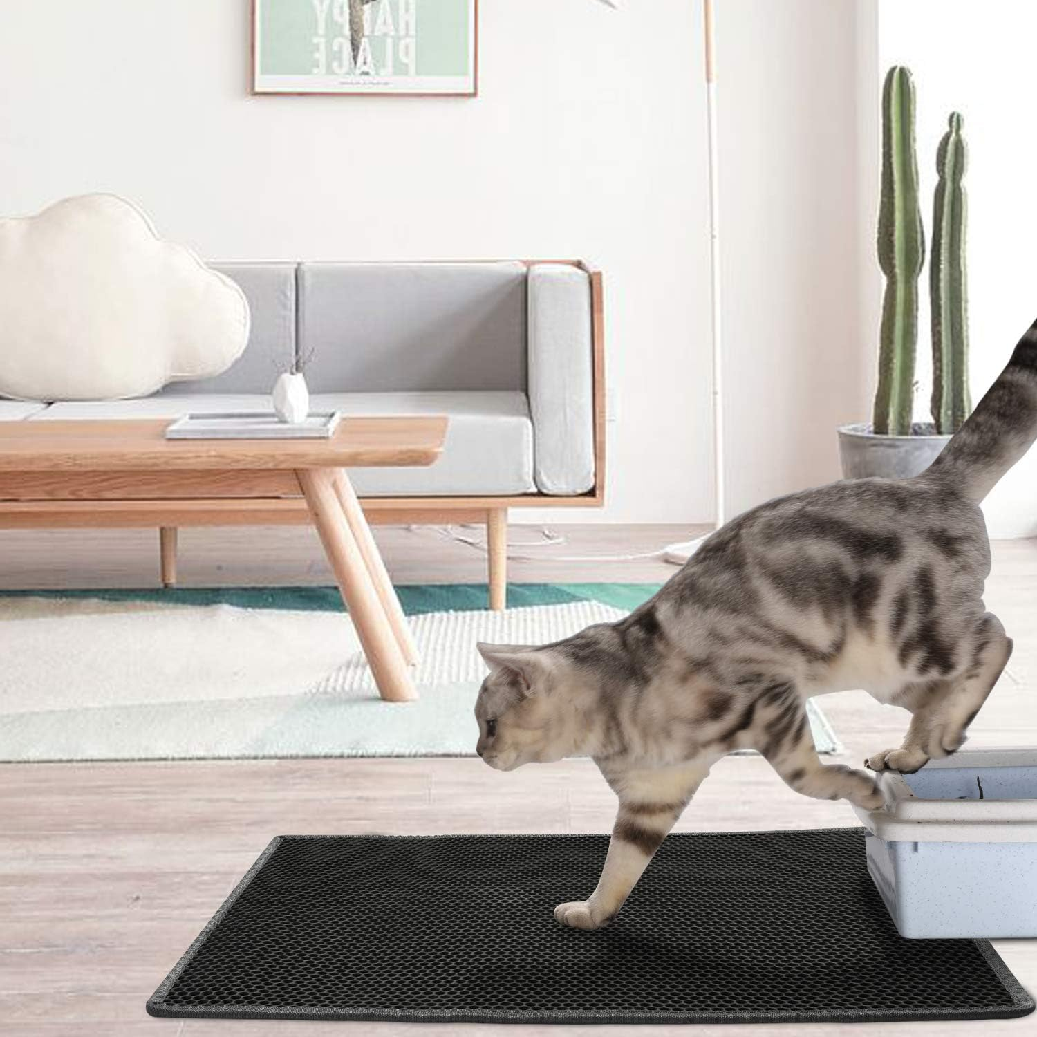 Cat Litter Mat Litter Boxes Trapper Mat Trapper Size 24" X15", Honeycomb Double-Layer Waterproof Urine Proof Material, Easy Clean Washable and Floor Carpet Protection (Light Grey)