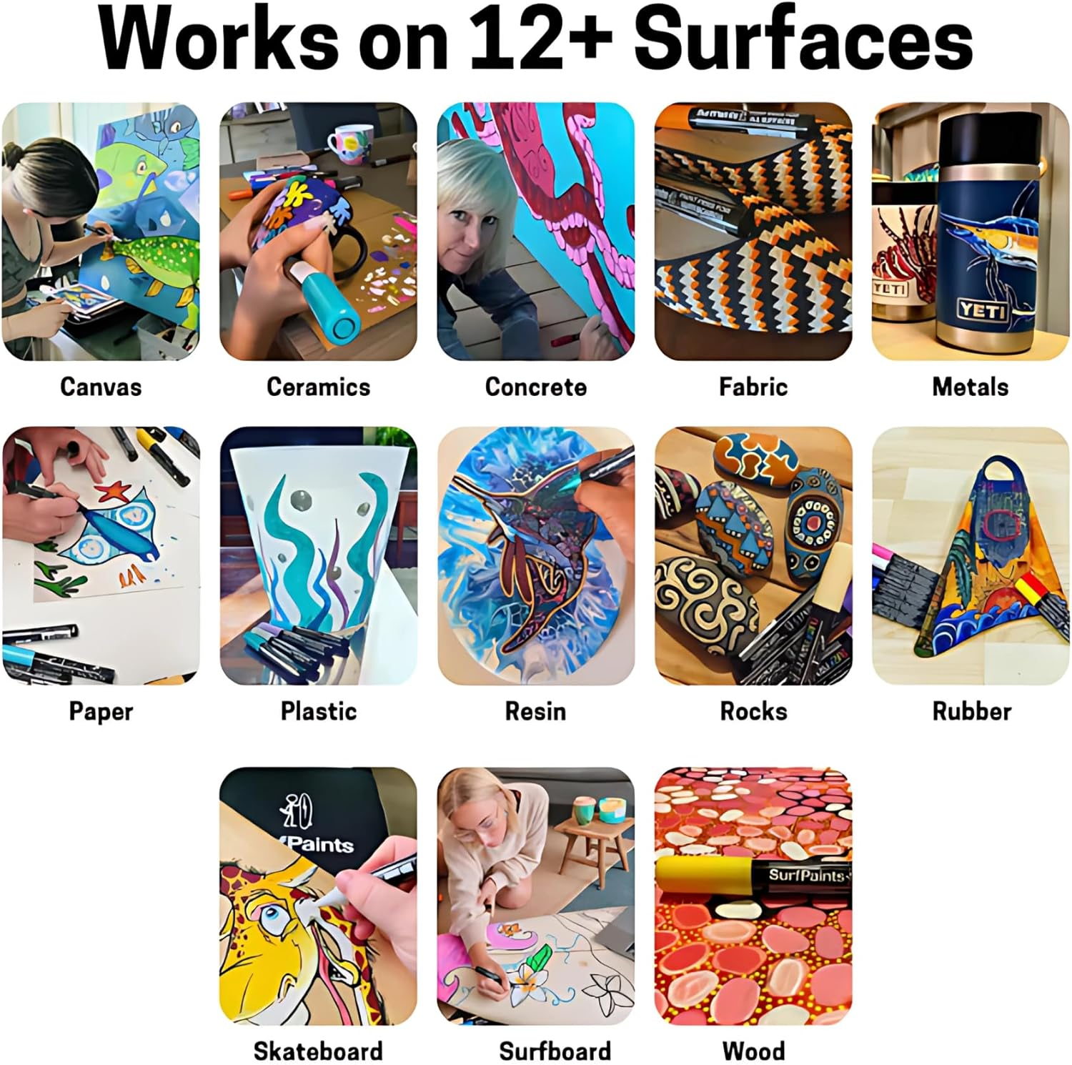 Surfpaints Fluro Acrylic Paint Pens ? 8 Vibrant Colors for Canvas, Wood, Glass, Metal & Plastic ? Water-Based, Quick-Dry, Multi-Surface Art Markers ? 4Mm Bullet Tip