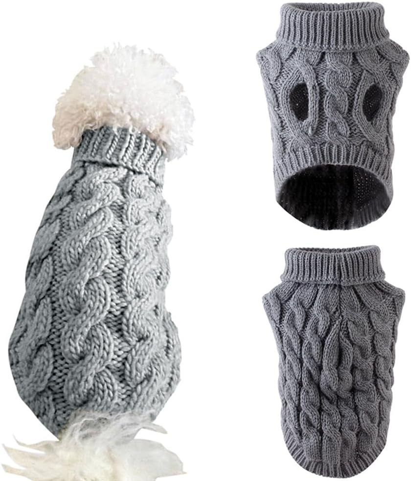 Turtleneck Sweater for Dogs - Gray Cable Knit Pullover &ndash; Warm Puppy Clothes (Grey, M) image number 2