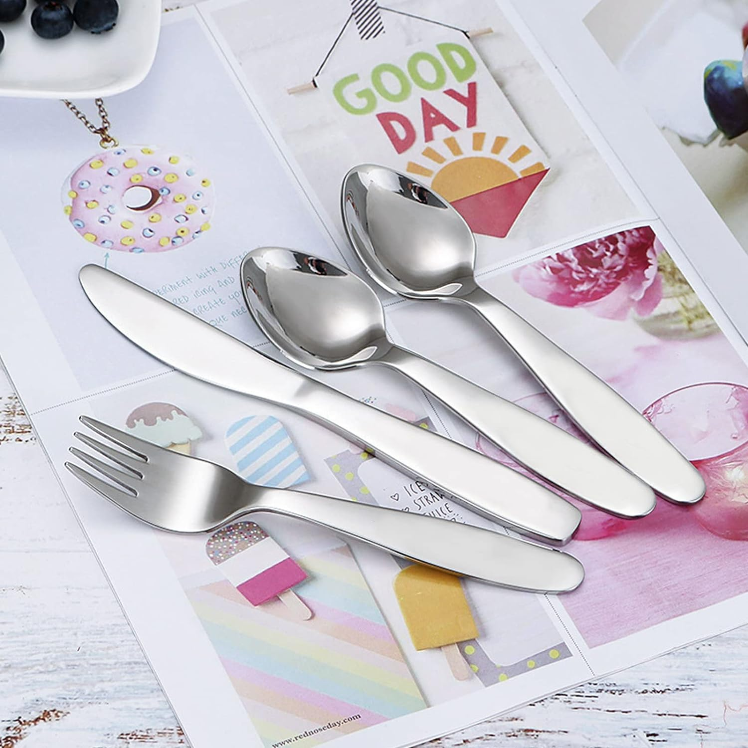 VANRA 2 Pieces Children Fork Spoon Set with Travel Case for Lunch Box, 18/8 Stainless Steel Kids Silverware Flatware Set Kids Utensil Set for School (Fork Spoon) (1 Fork+ 1 Spoon+ 1 Knife) image number 1
