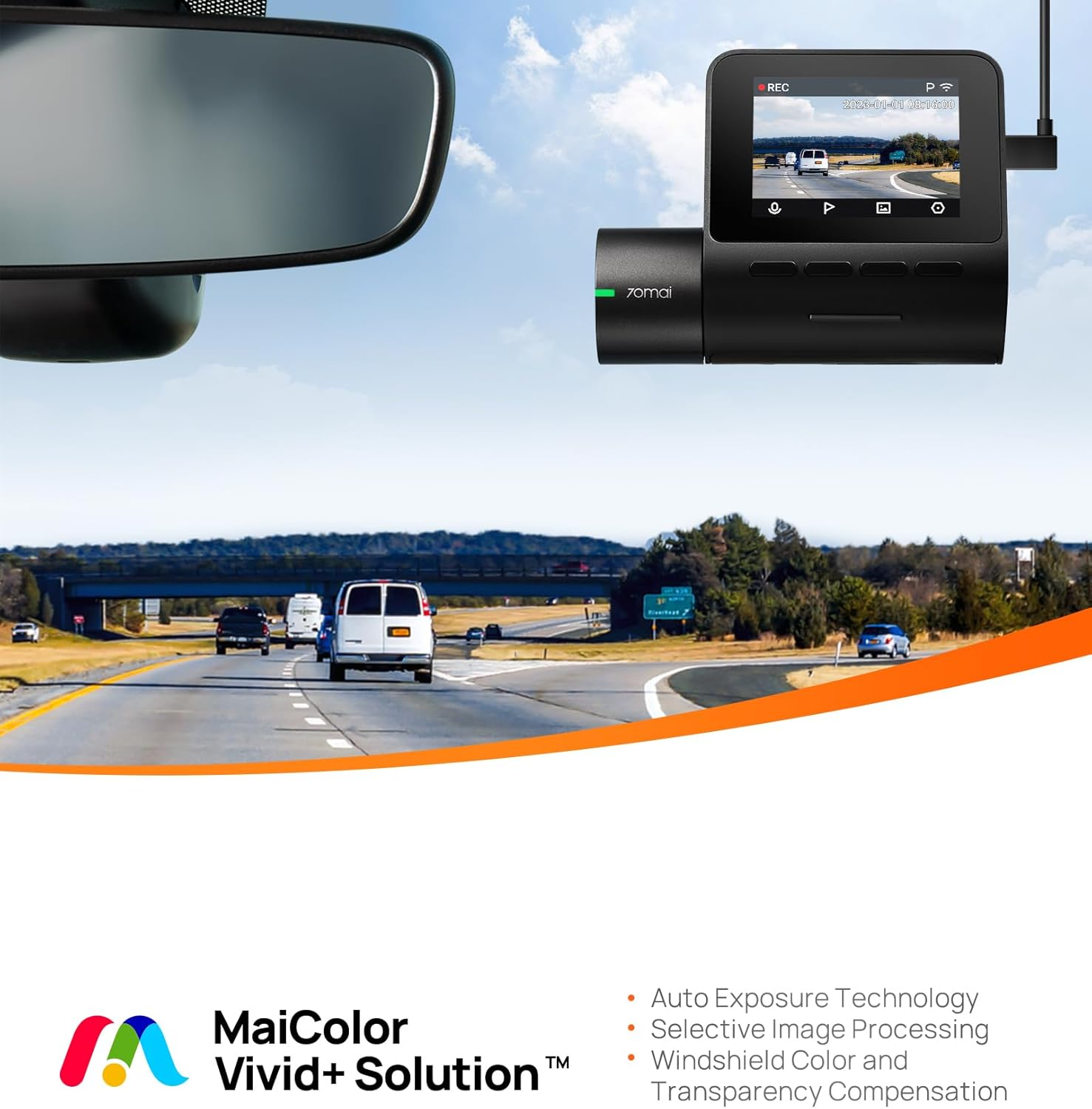 70Mai Smart Dash Cam A200, Front and Rear, Built-In Wifi GPS Smart Dash Camera for Cars, ADAS, HDR, 2'' IPS LCD Screen, Night Vision