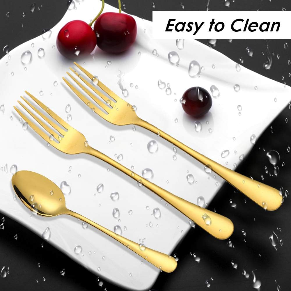 Set of 12, Gold Plated Stainless Steel Dinner Forks and Spoons, Sourceton Heavy-Duty Forks (8 Inch) and Spoons (7 Inch) Cutlery Set- Gold image number 6