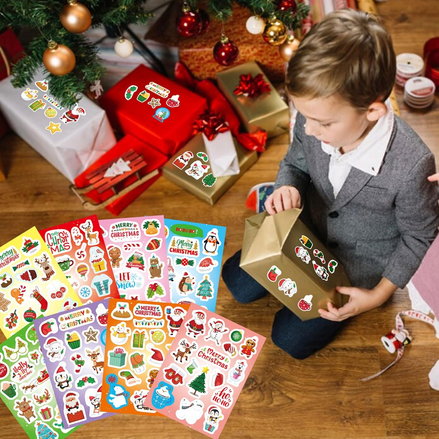 Christmas Stickers, 234-Count Non-Repeating Waterproof Holiday Stickers for Kids and Teens, Xmas Party Favorite, Bulk Holiday Gifts image number 5