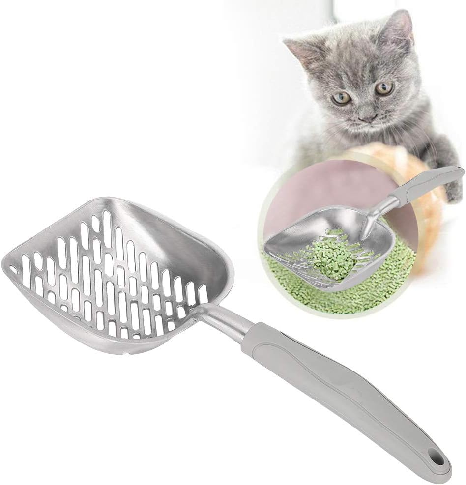 Kitty Metal Scooper, Stainless Steel Easy to Use Cat Litter Scoop with Anti‑Skid Handle for Poop Sifting(Grey) image number 5