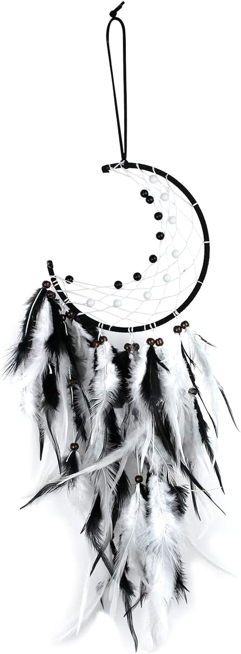 Funincrea Dream Catcher Half Moon Dream Catcher with Feathers Handmade Indian Style Wall Hanging for Living Room Bedroom Dorm (Green)